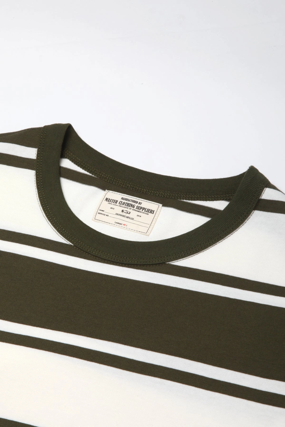 Okonkwo MFG - Short Sleeve Striped Tee - Olive/White Roomy Waist