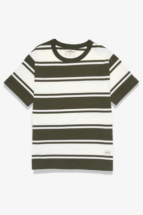 UV Protective Fabric Okonkwo MFG - Short Sleeve Striped Tee - Olive/White