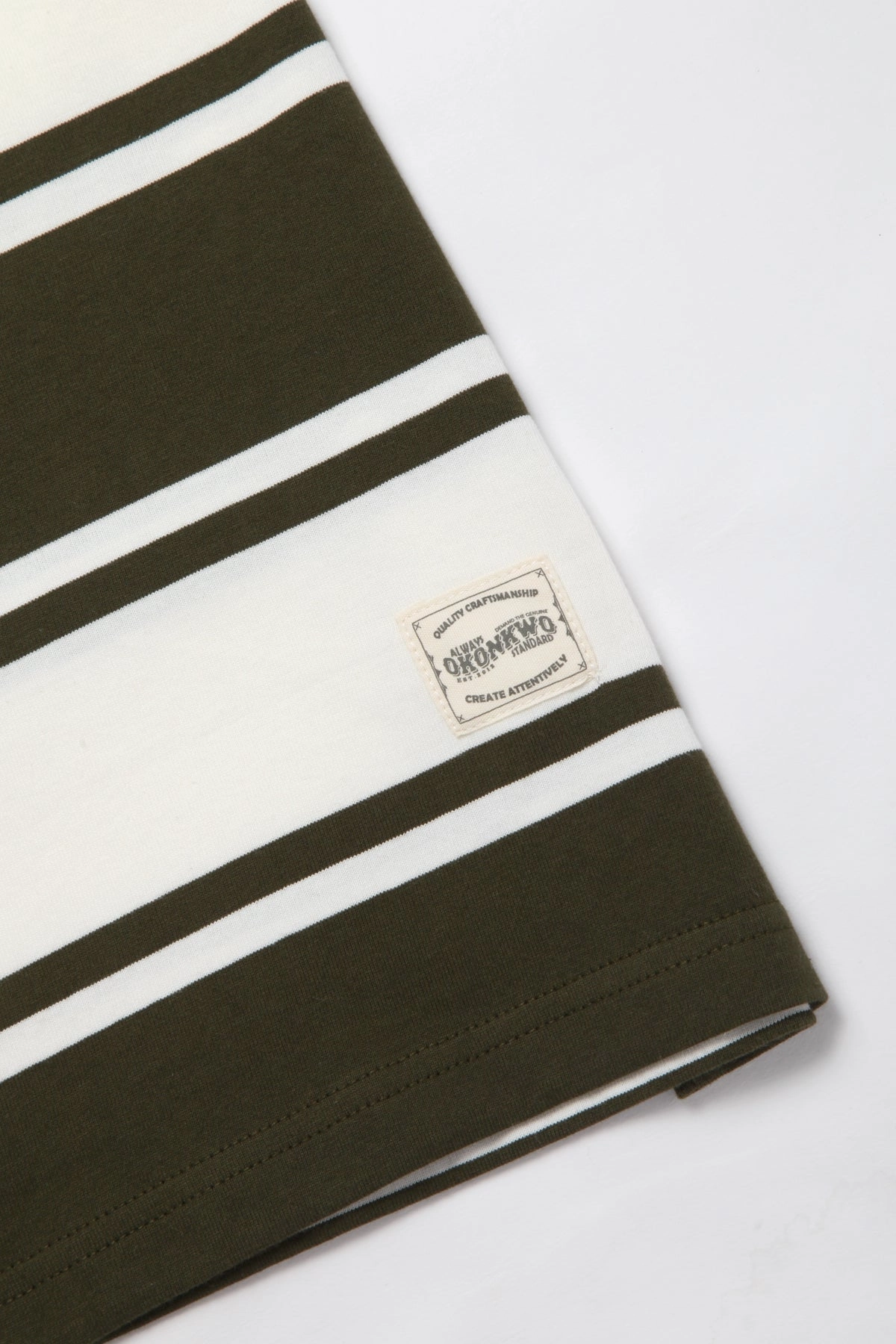OdorResistantTechnology Smooth Jersey Texture Okonkwo MFG - Short Sleeve Striped Tee - Olive/White