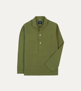 Olive Cotton-Linen Popover Shirt Durable Texture