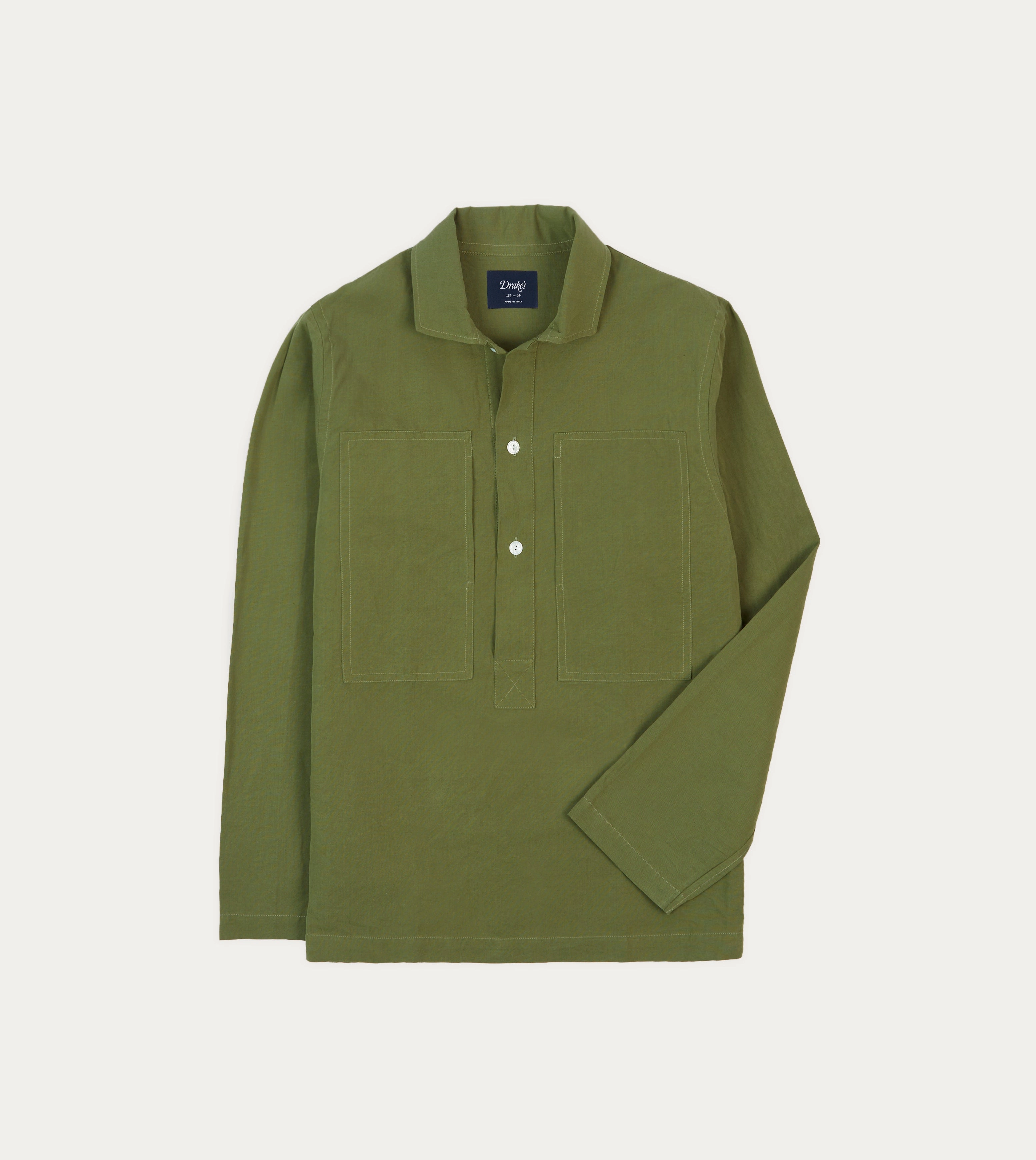 Olive Cotton-Linen Popover Shirt Durable Texture