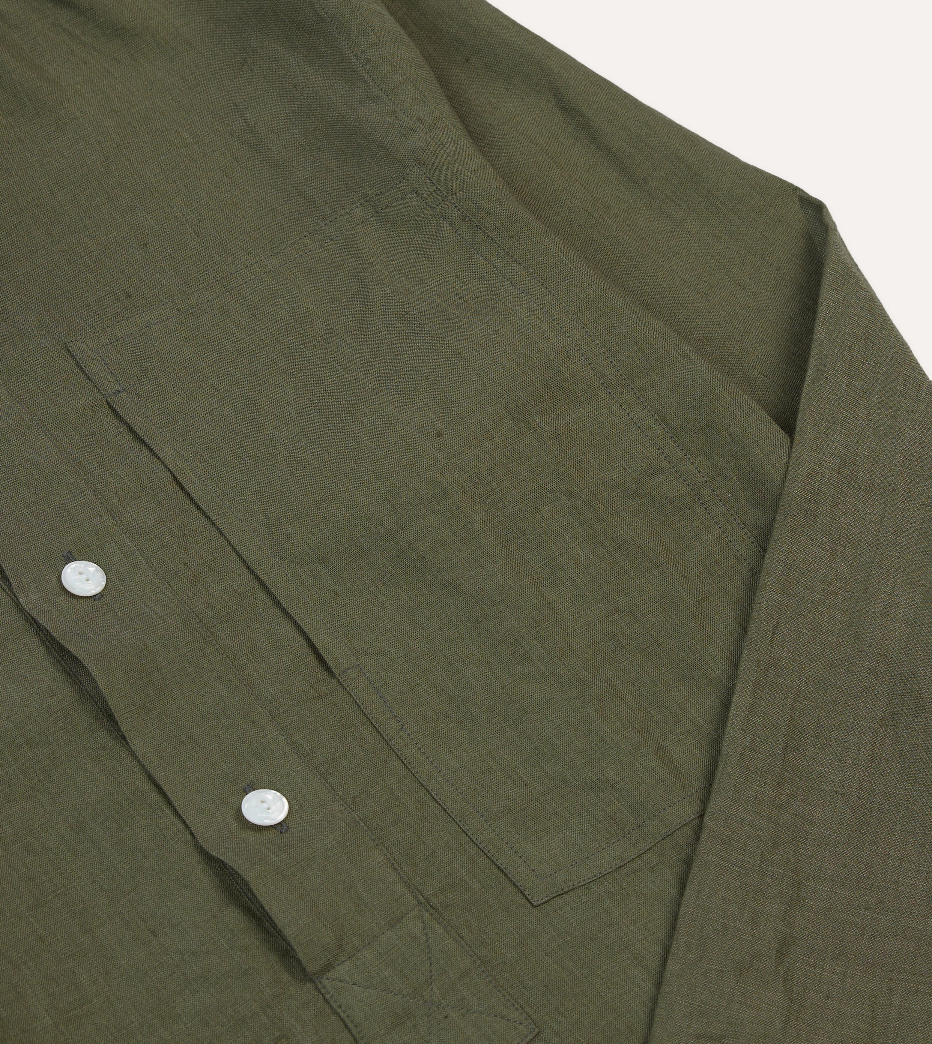 Smart Casual Wear Olive Linen Mandarin Collar Popover Shirt