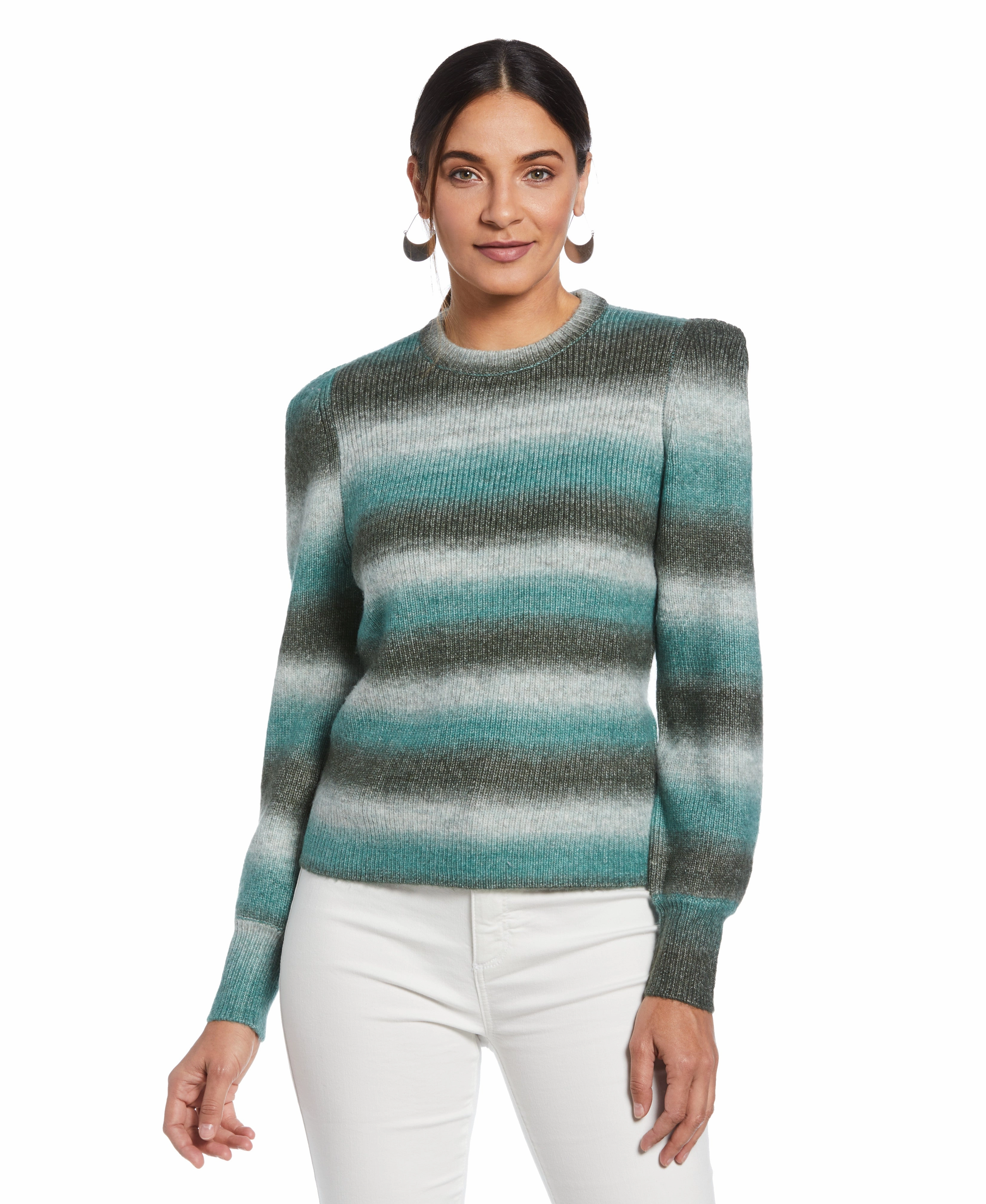 Warm Flex Slim Stretch Ombre Stripe Puff Sleeve Sweater