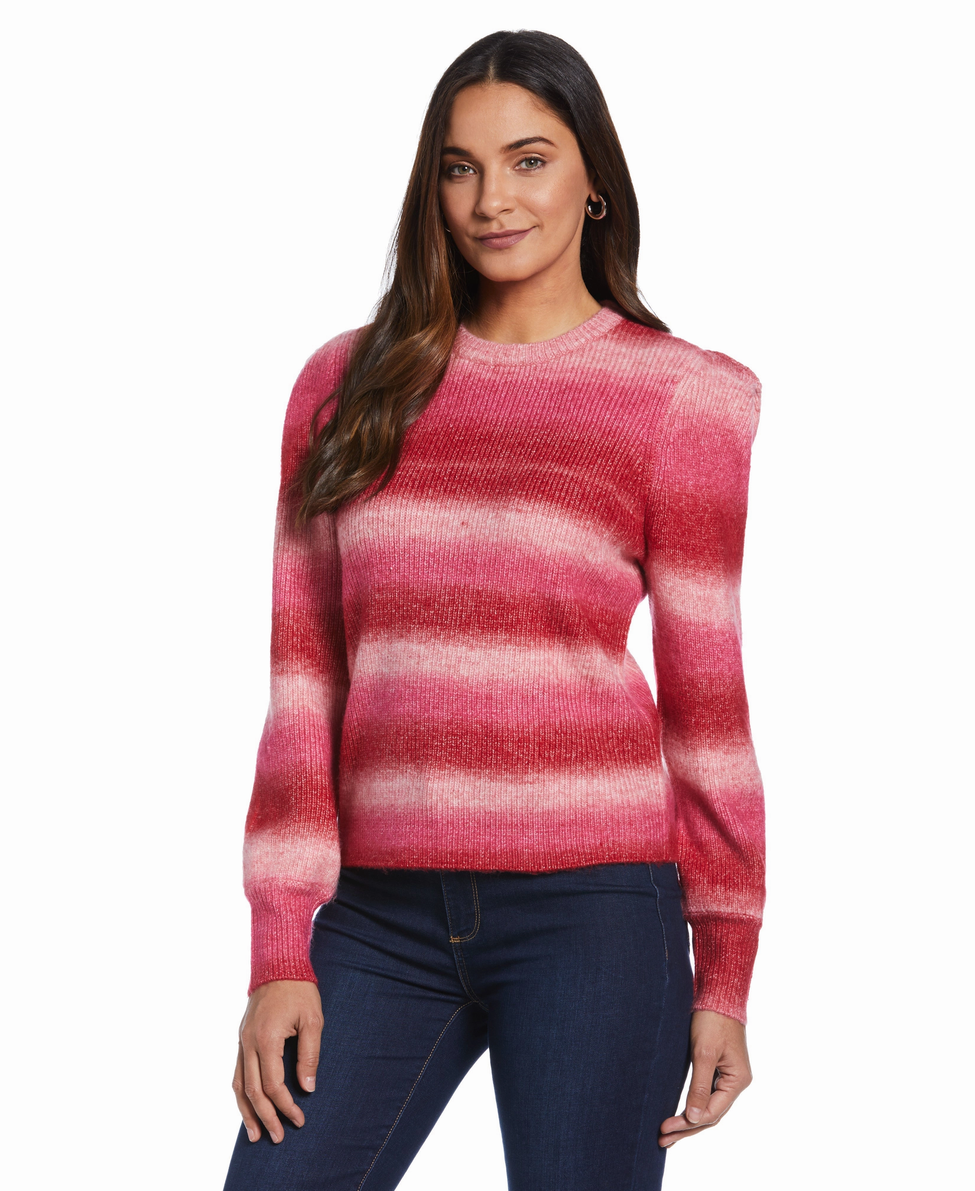 Effortless Knit Ombre Stripe Puff Sleeve Sweater
