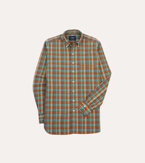 Functional Comfort Orange and Blue Madras Check Cotton Button-Down Shirt