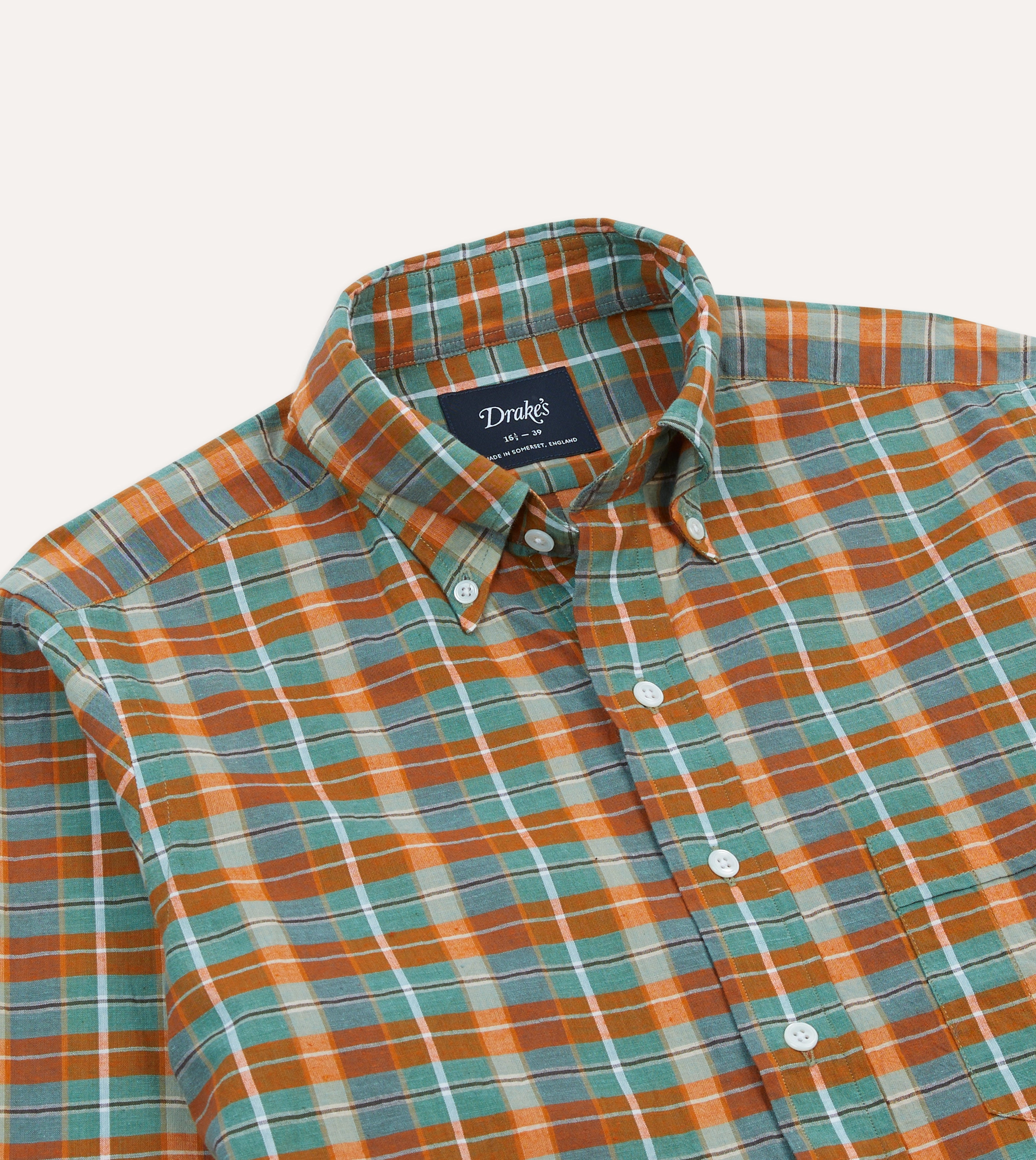 Orange and Blue Madras Check Cotton Button-Down Shirt Checkered Style