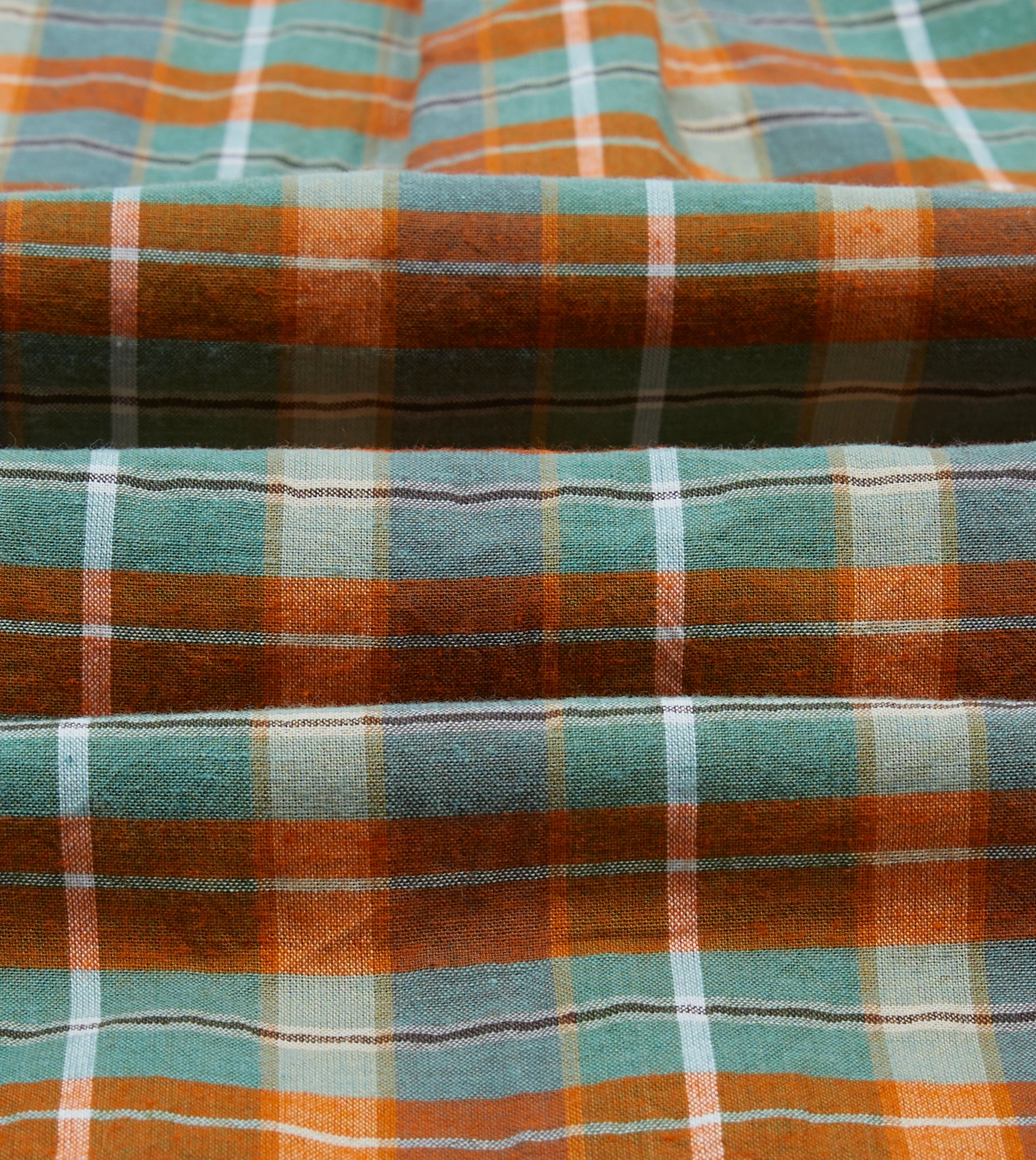 Festival Outfit Metallic Finish Orange and Blue Madras Check Cotton Button-Down Shirt