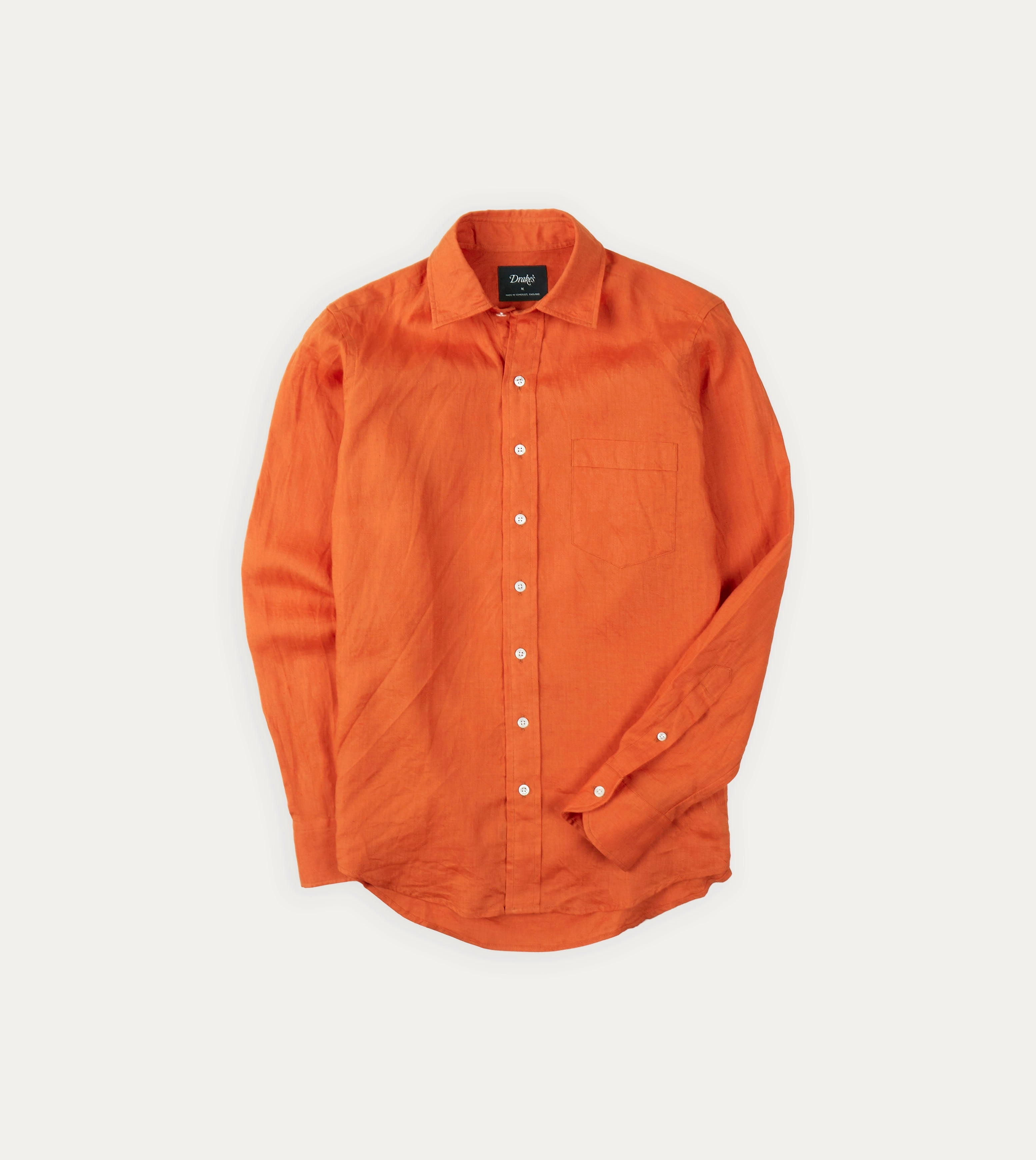 Orange Linen Spread Collar Shirt Button front