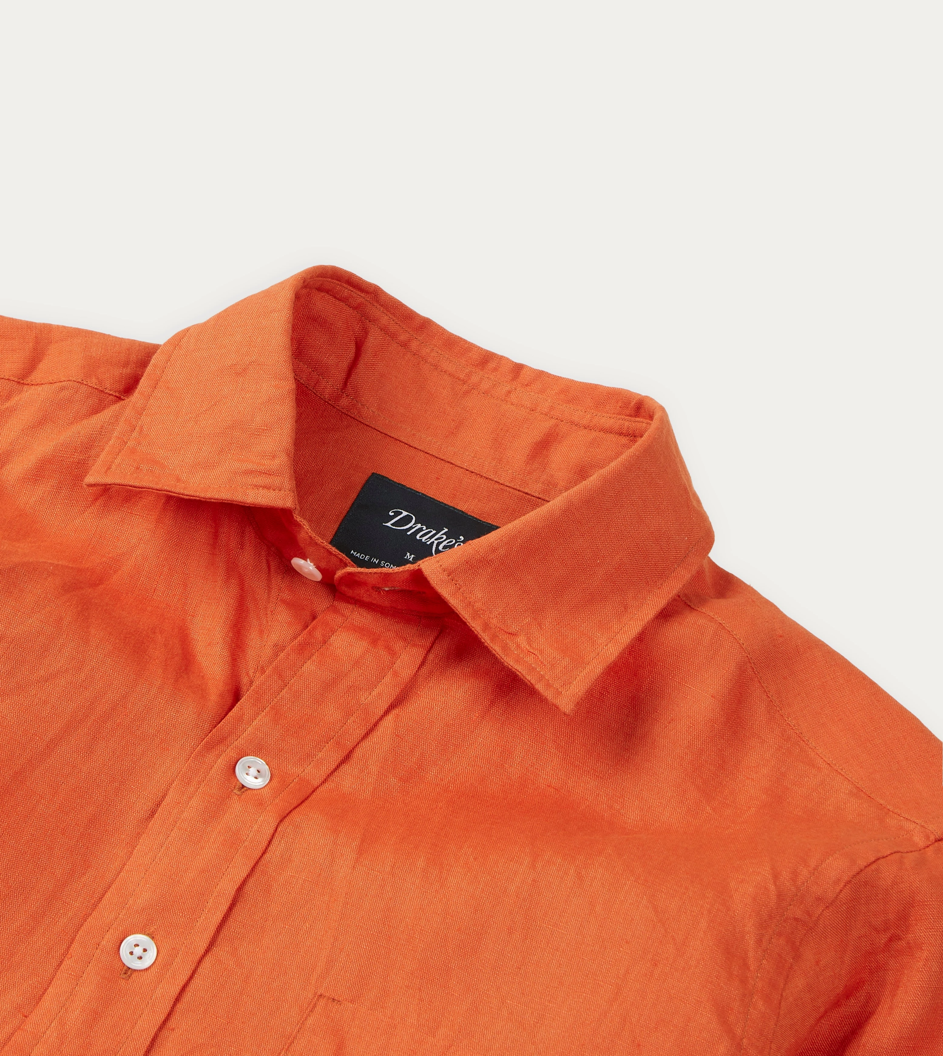 Anti Static Lining Non Static Finish Orange Linen Spread Collar Shirt
