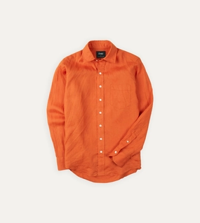 Orange Linen Spread Collar Shirt Button front