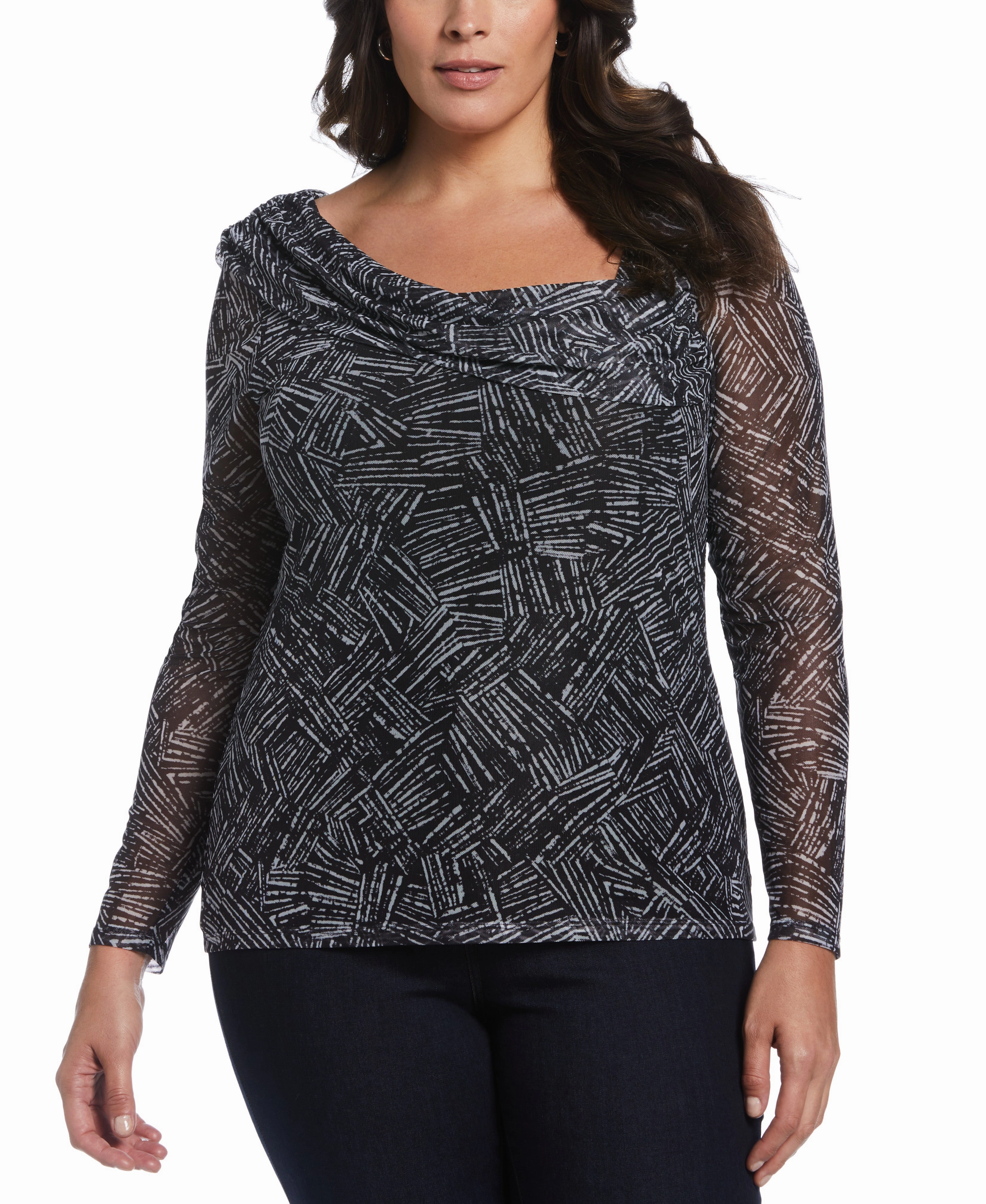 Printed Asymmetrical Mesh Top light layering Cozy Design Wear