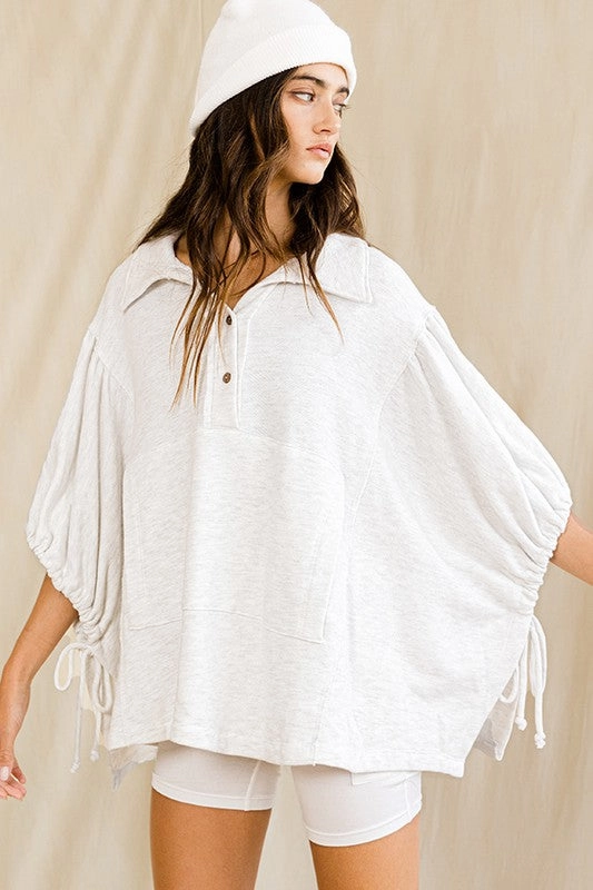 Oversized Drawstring Tie Sleeves Detail Solid Top Street Style Vibe