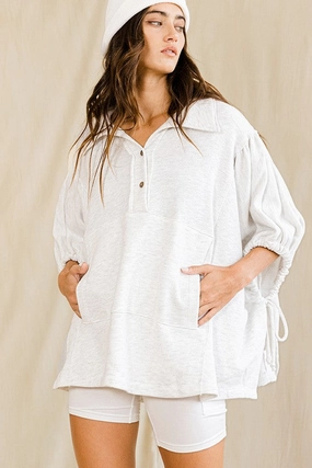 product sporty appeal Oversized Drawstring Tie Sleeves Detail Solid Top