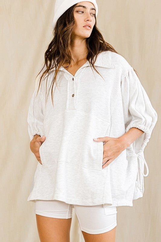 product sporty appeal Oversized Drawstring Tie Sleeves Detail Solid Top