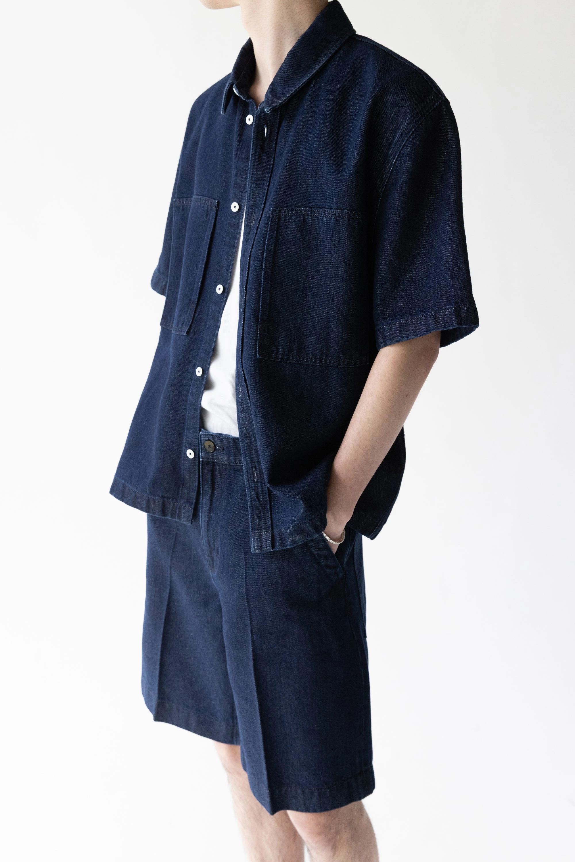 Stretch Fit Anti Static Material OVERSIZED PRESSED DENIM JORT