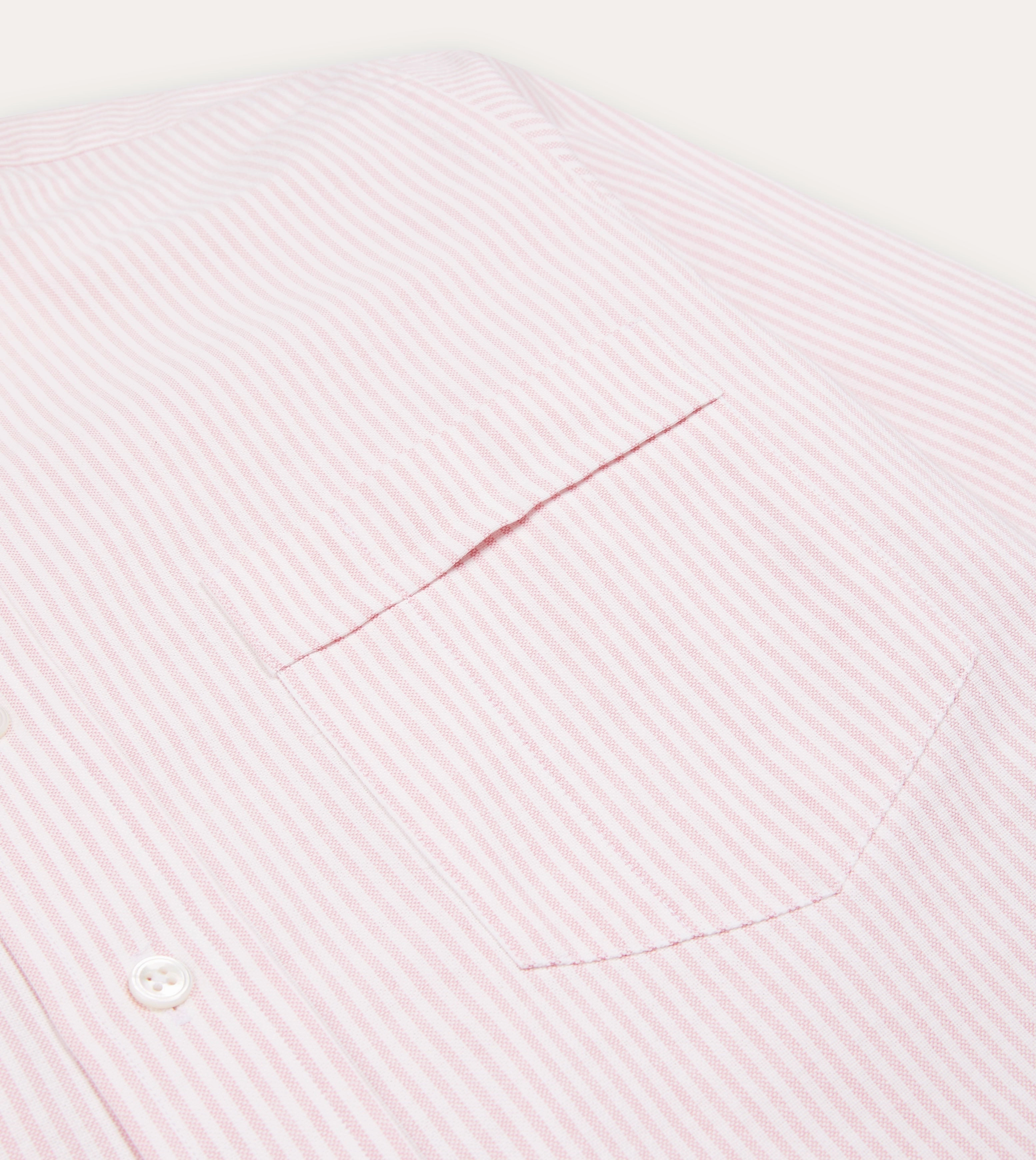 Pale Pink Ticking Stripe Cotton Oxford Cloth Button-Down Shirt Comfort Fit