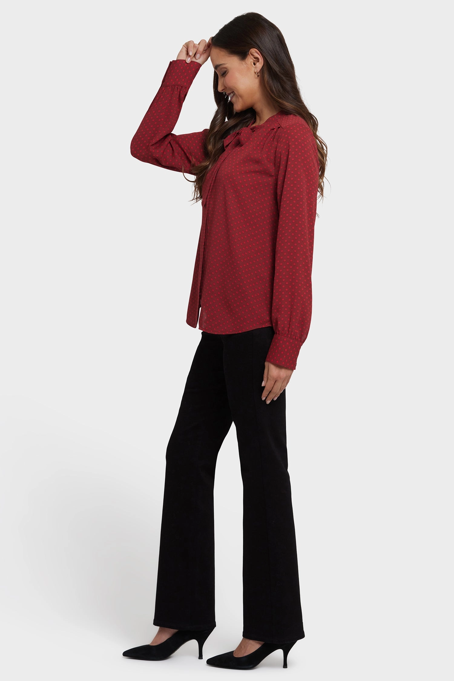 Interview Ready Tie-Neck Blouse - Claret Dots
