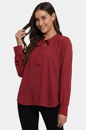 Nautical Look Spring Break Tie-Neck Blouse - Claret Dots