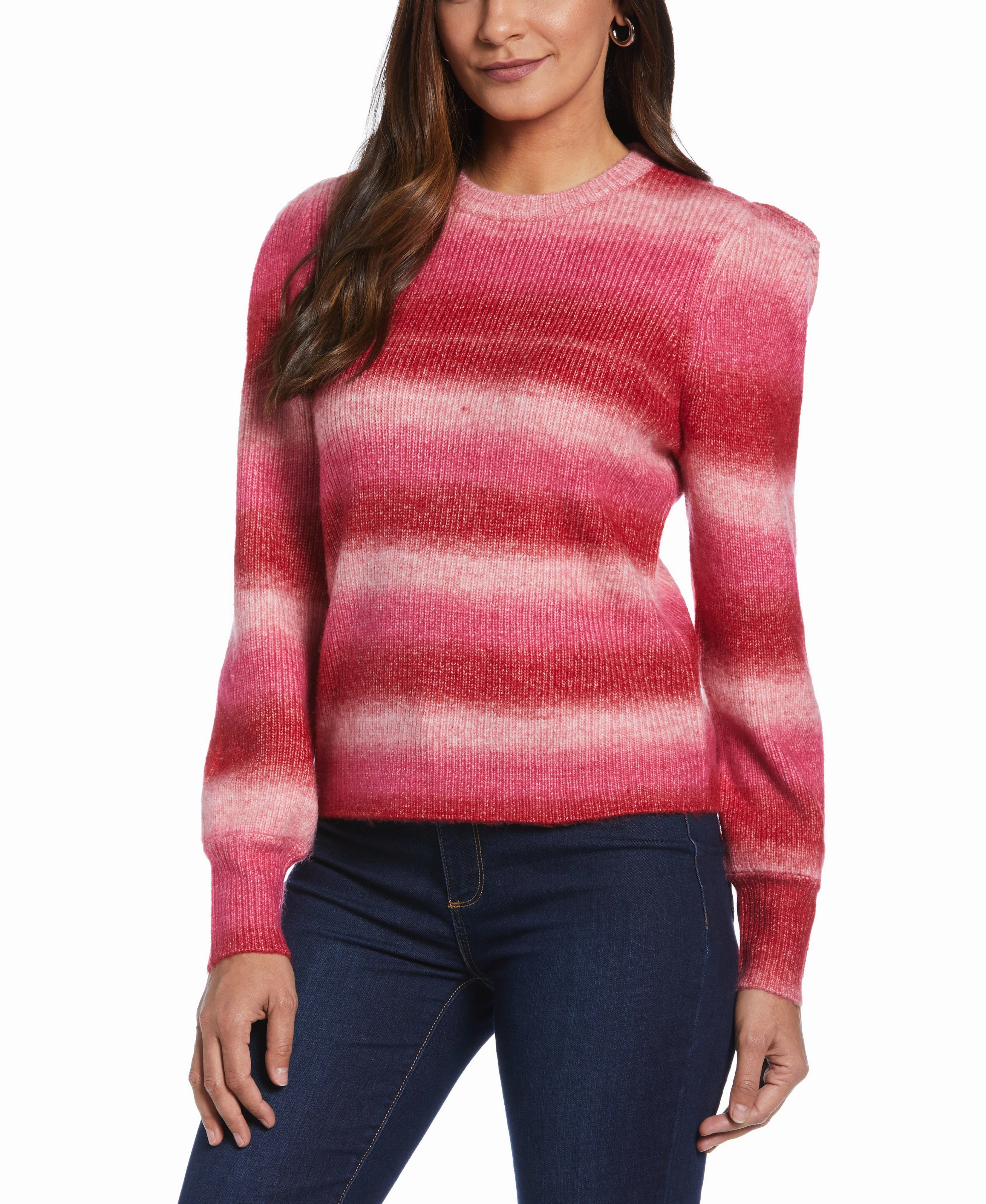 Comfy Movement Warm Wear Ombre Stripe Puff Sleeve Sweater