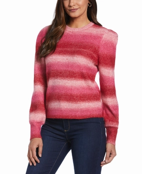 Comfy Movement Warm Wear Ombre Stripe Puff Sleeve Sweater