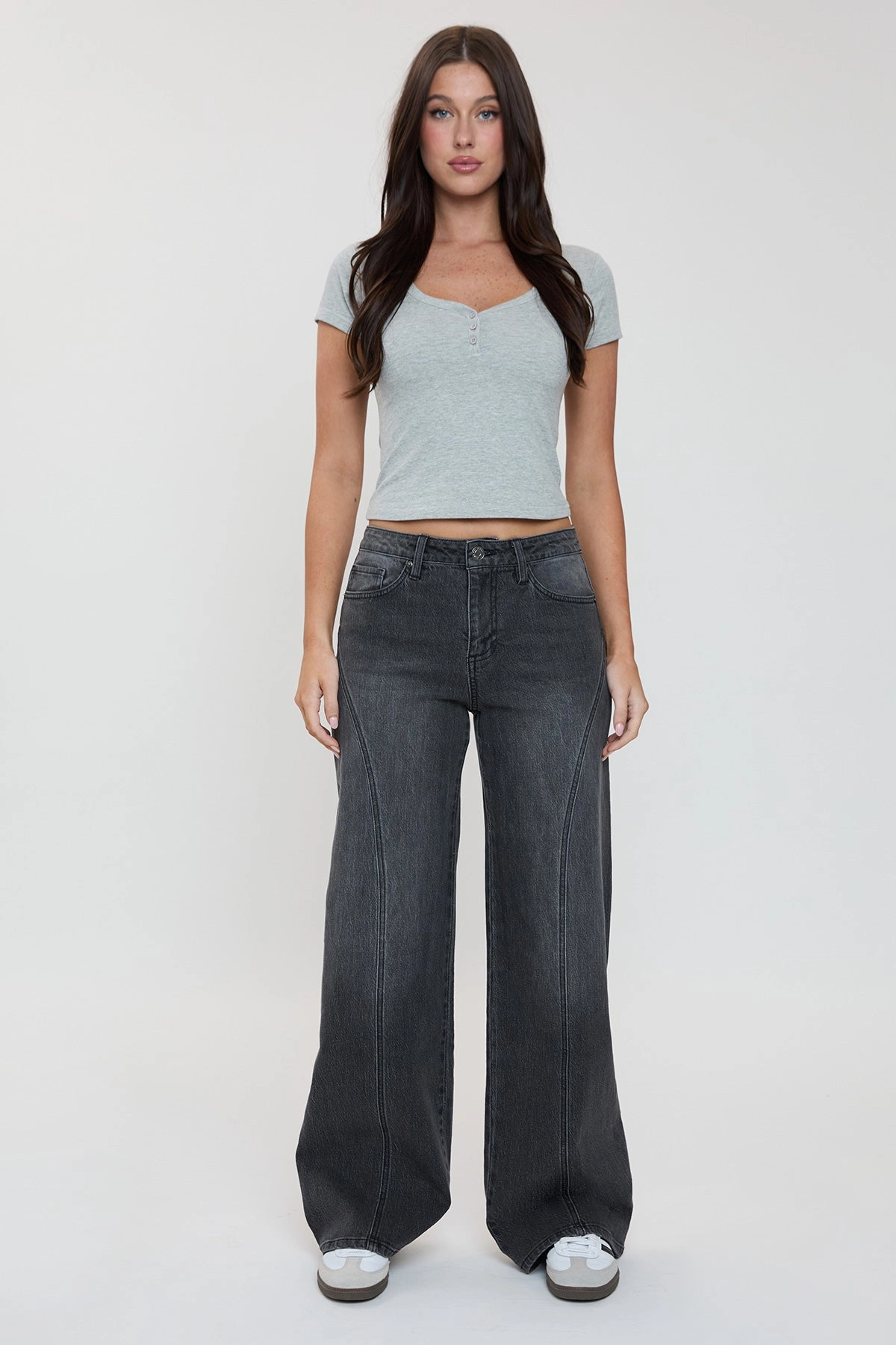 Chill Outfit Streetwear Fan Holiday Vibes Classic Casual Women's Luxe Bella Seam Detail Wide Leg Jeans
