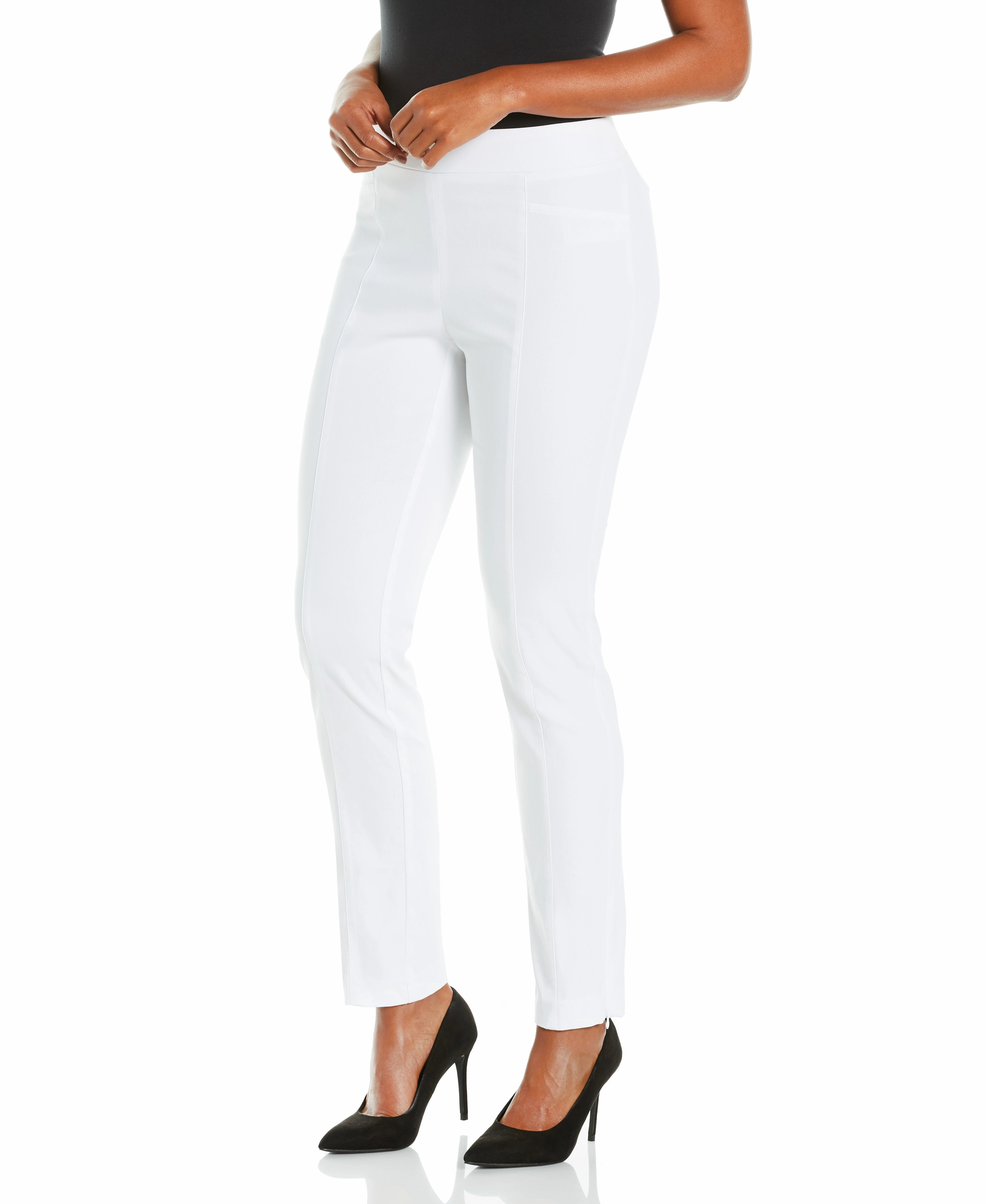 Elastic design Relaxed Comfort Wear Petite Stretch Slim Leg Front Seam Pant - Comfort Fit