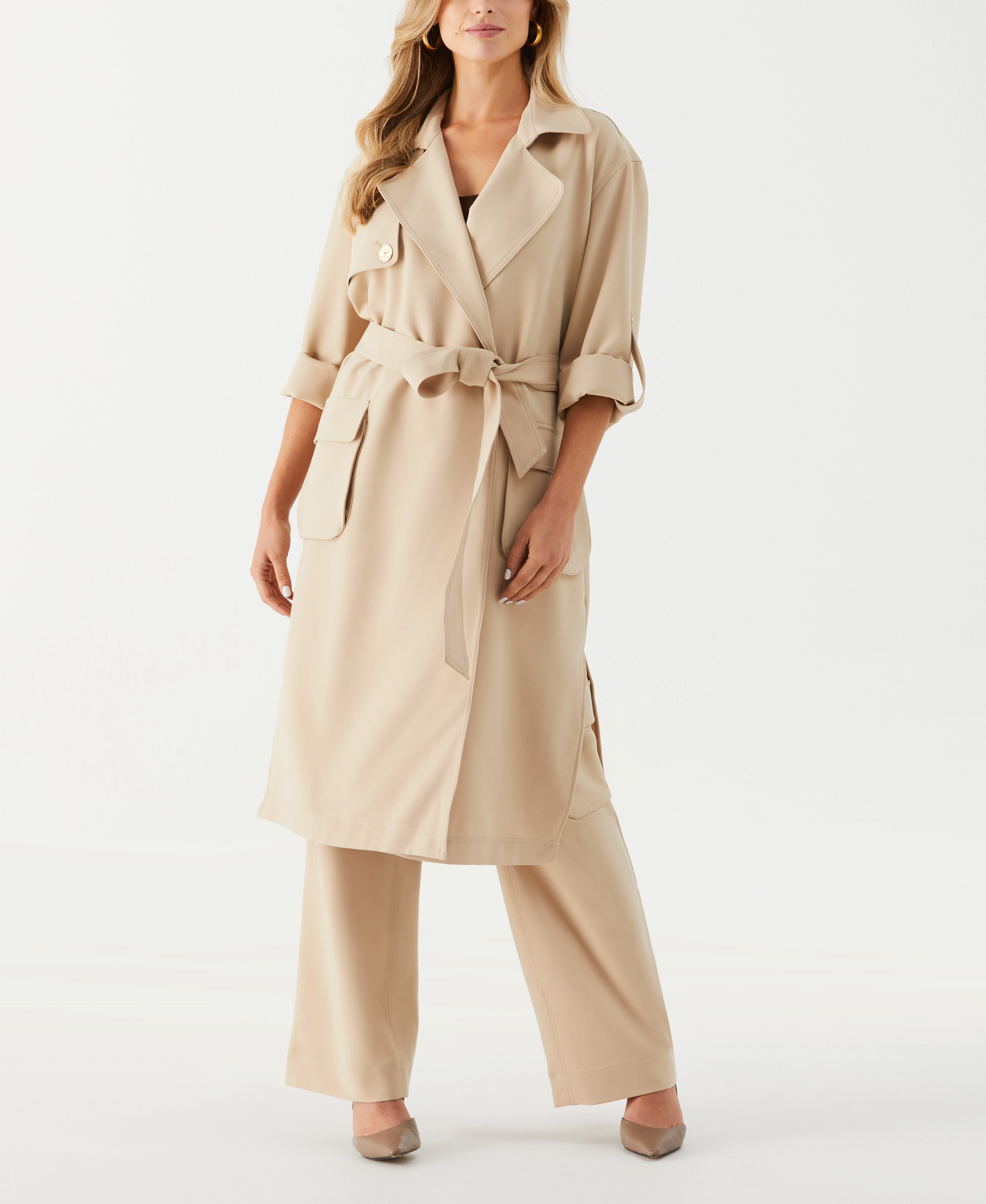 Durable Stitching Cozy Fabric Petite Twill Trench Coat