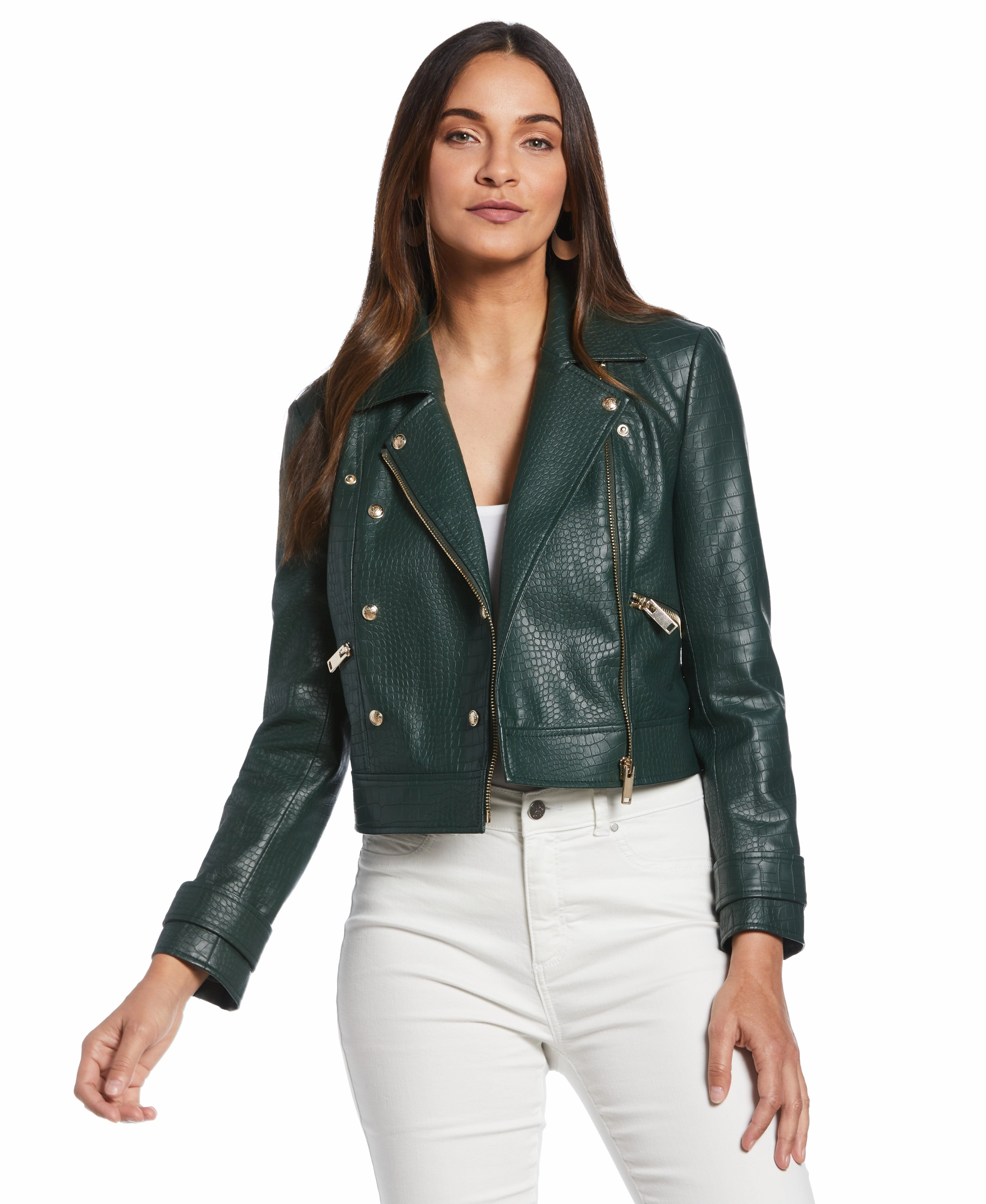 Petite Vegan Leather Moto Jacket Layered Comfort Wear Lightweight Comfort