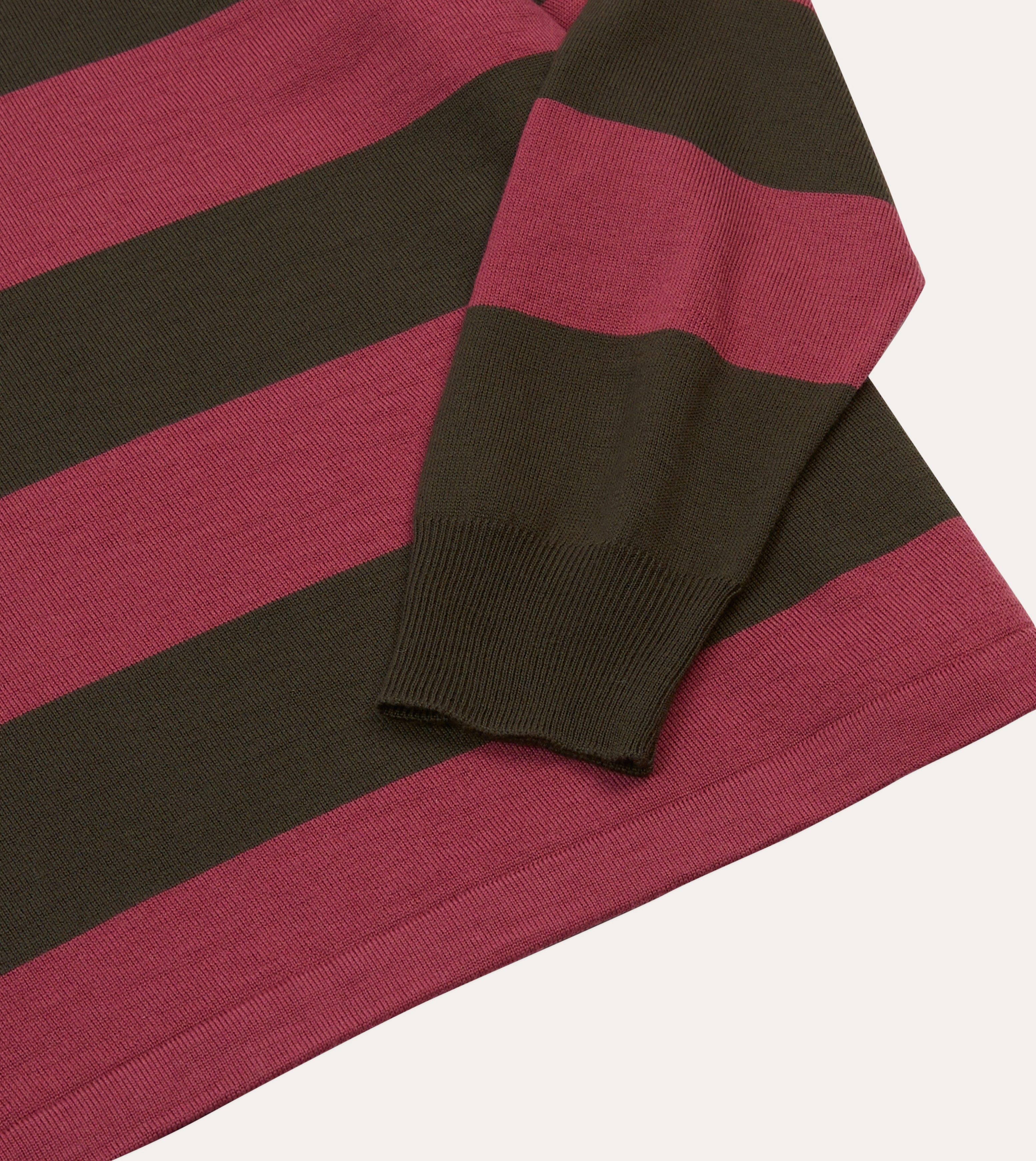 Pink and Olive Block Stripe Knitted Rugby Shirt Breathable Underarm Vents Tall Option