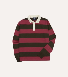 Pink and Olive Block Stripe Knitted Rugby Shirt Comfy Wear