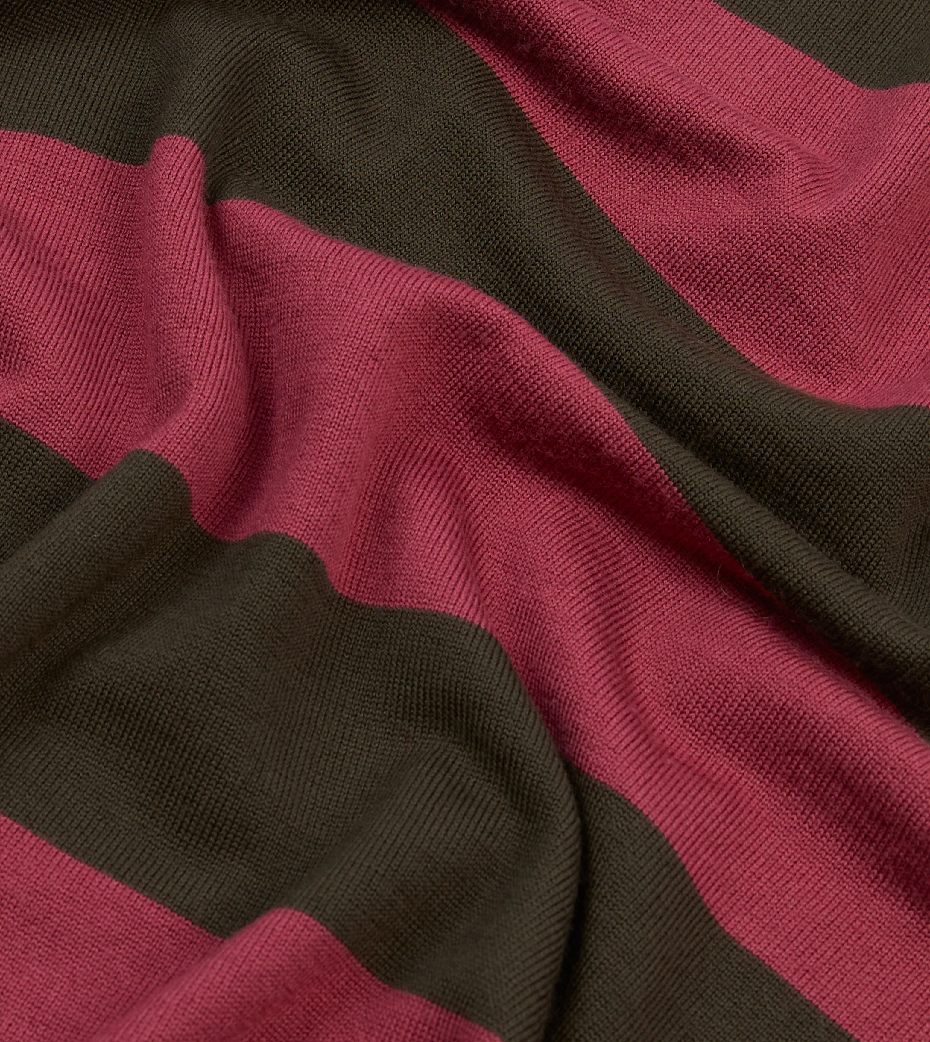 Durable Stitching Ribbed Trim Pink and Olive Block Stripe Knitted Rugby Shirt