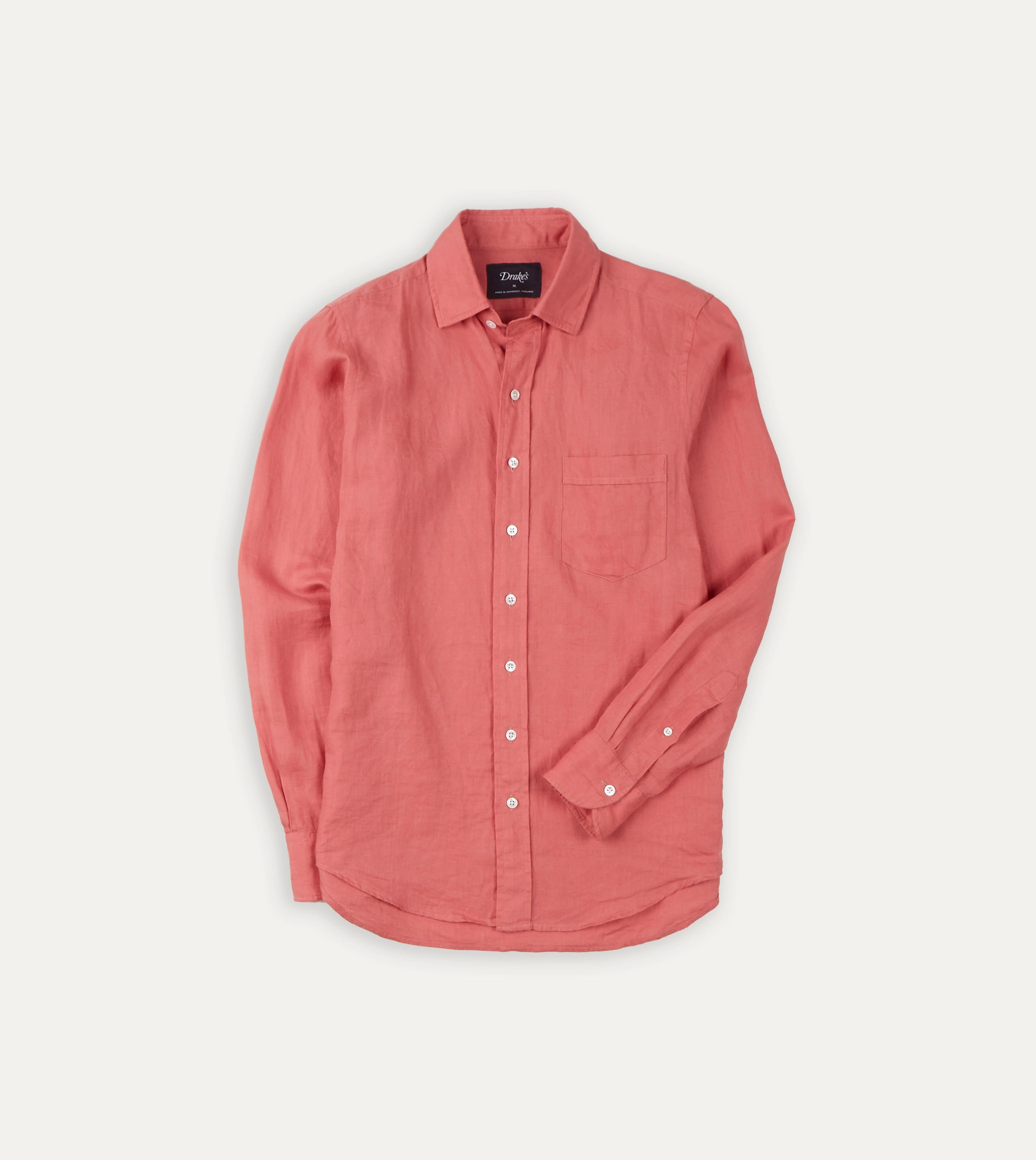 Casual Fit Contrast Stitch Pink Linen Spread Collar Shirt