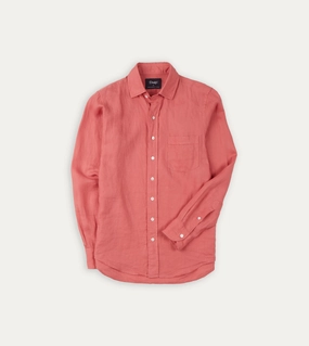 Casual Fit Contrast Stitch Pink Linen Spread Collar Shirt