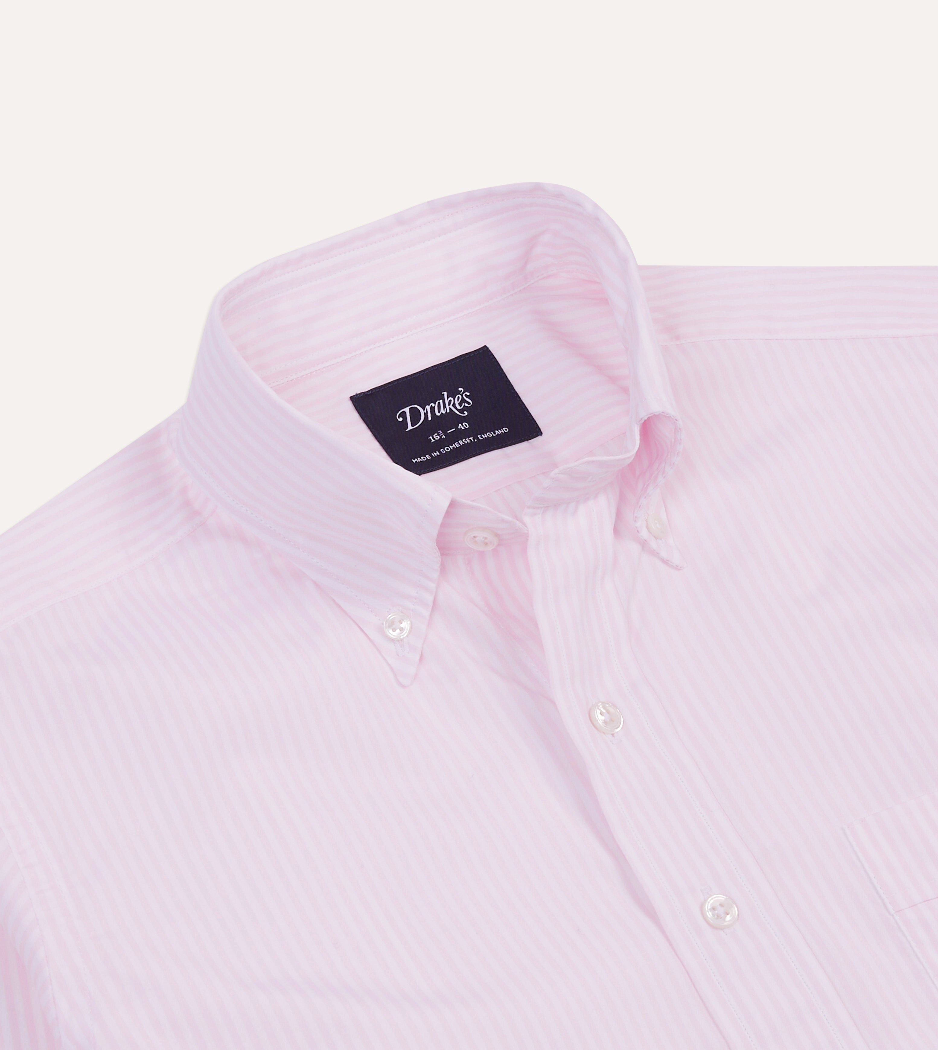 Pink Narrow Stripe Cotton Poplin Button-Down Shirt Comfort Stretch Premium Fabric