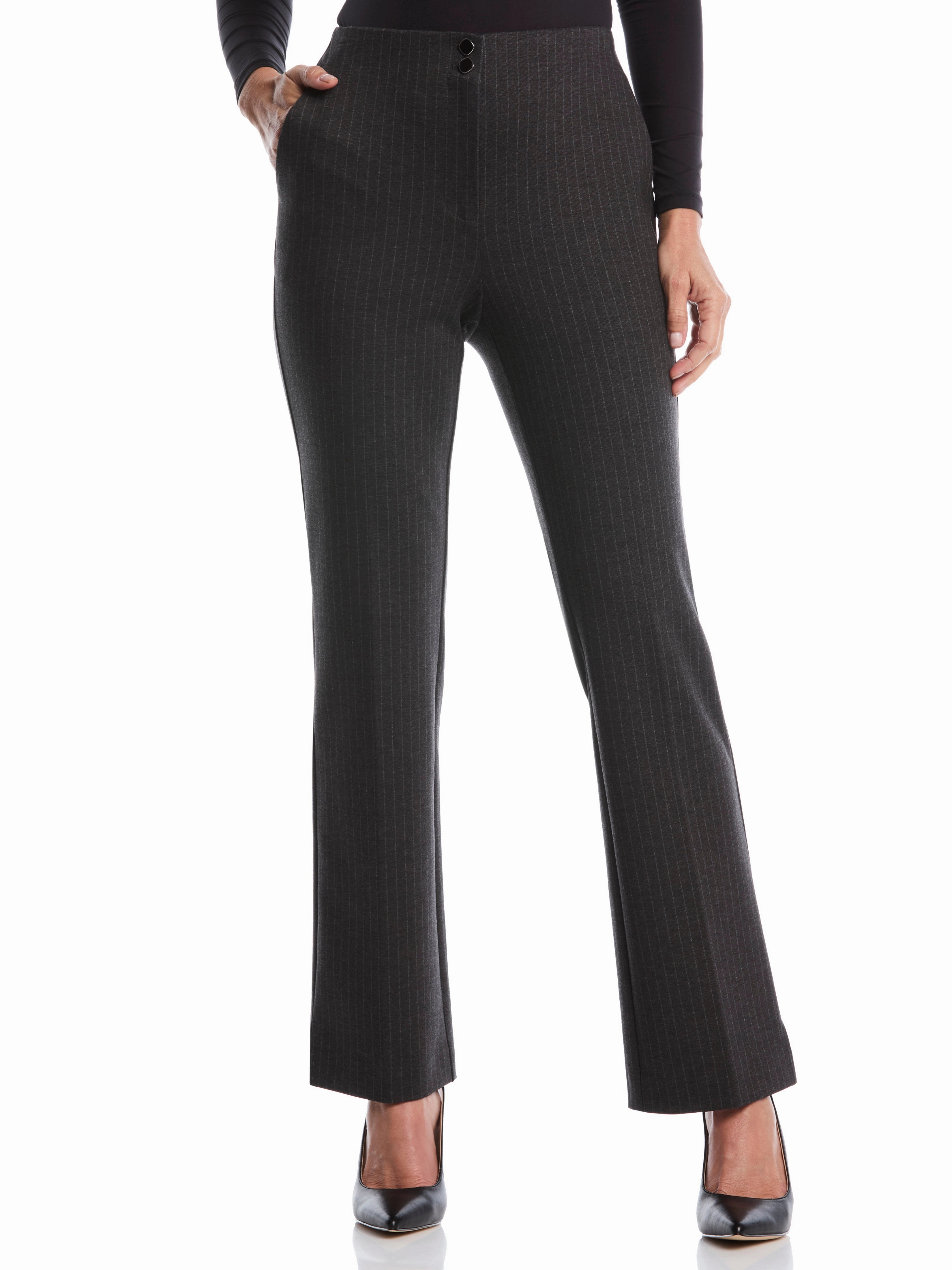 Pinstripe Print Ponte Bootcut Pant Anti Static Treatment Smart Fashion