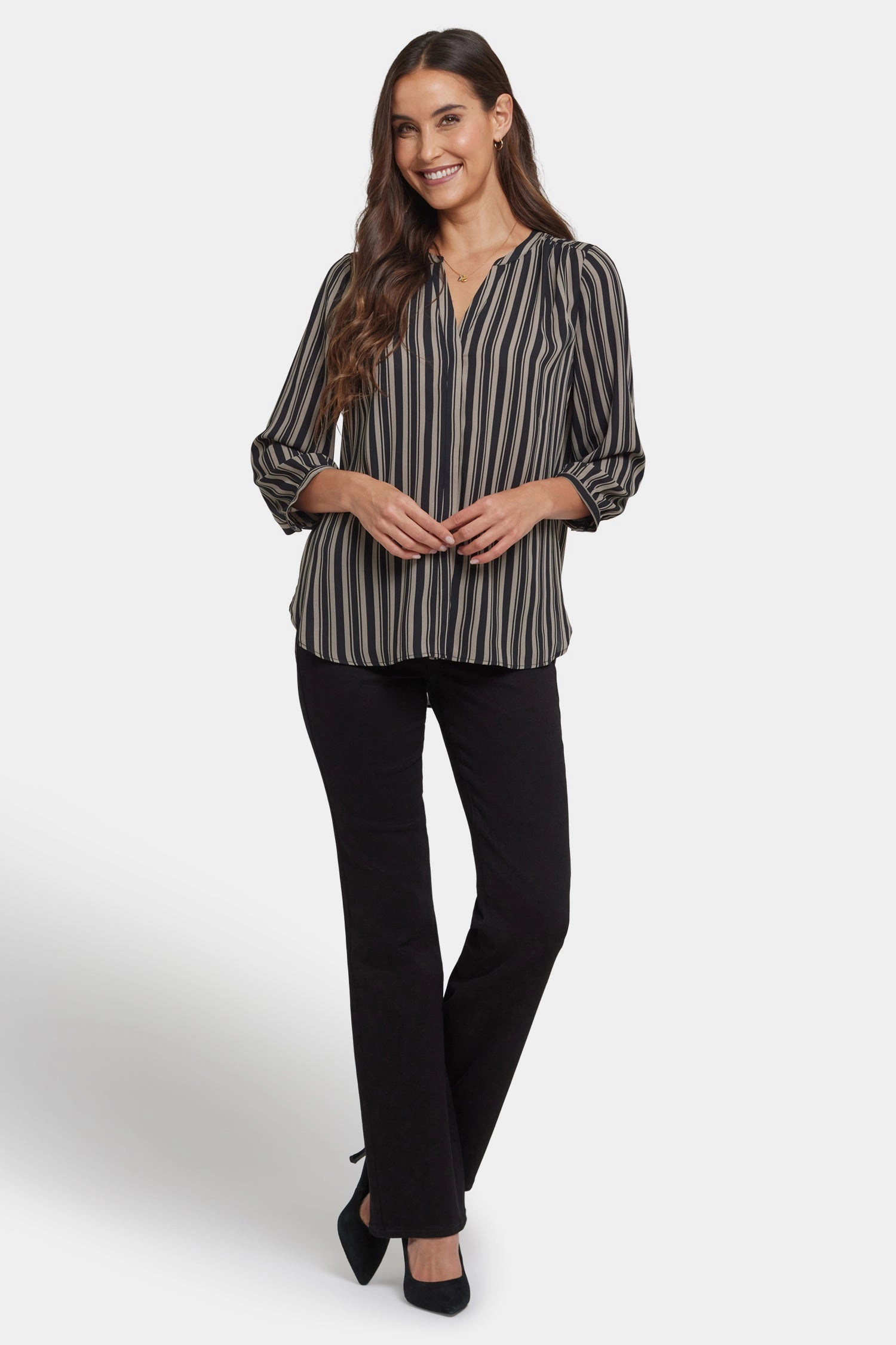 Pintuck Blouse - Benoit Stripe Seasonal Comfort Stretchable Cloth
