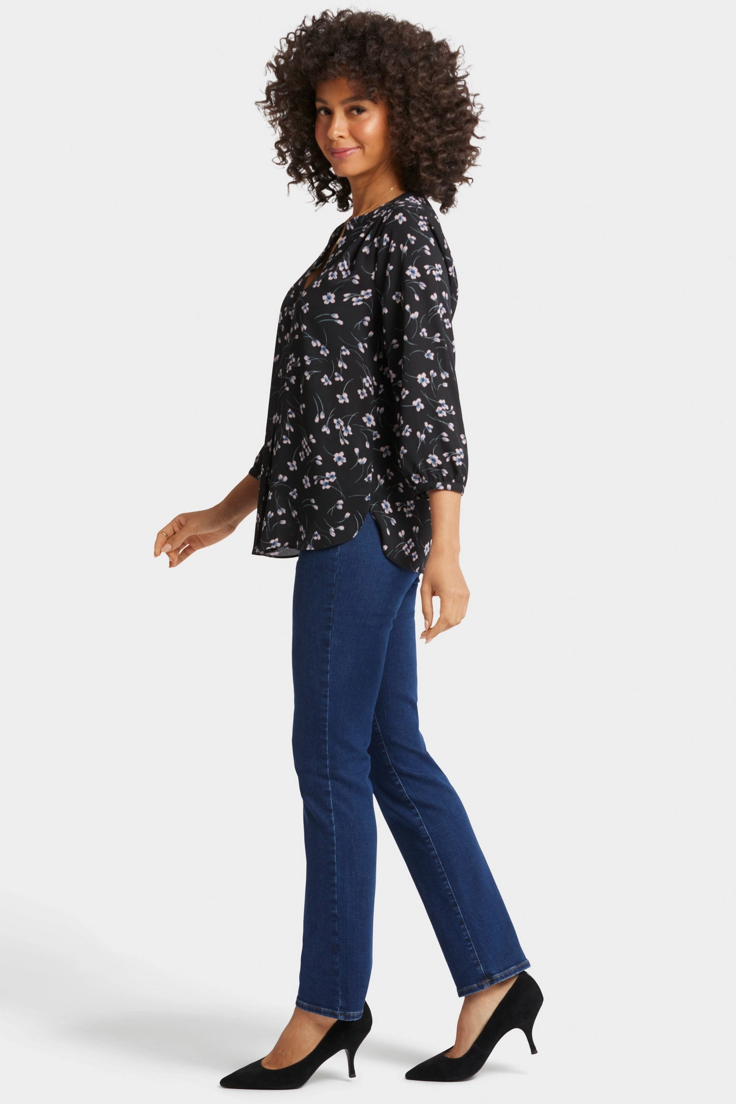 Anti Static Fabric Midweight Textile Pintuck Blouse - Cascade Petals