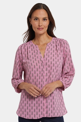 Checkered Look Camouflage Print Pintuck Blouse - Palaiseau