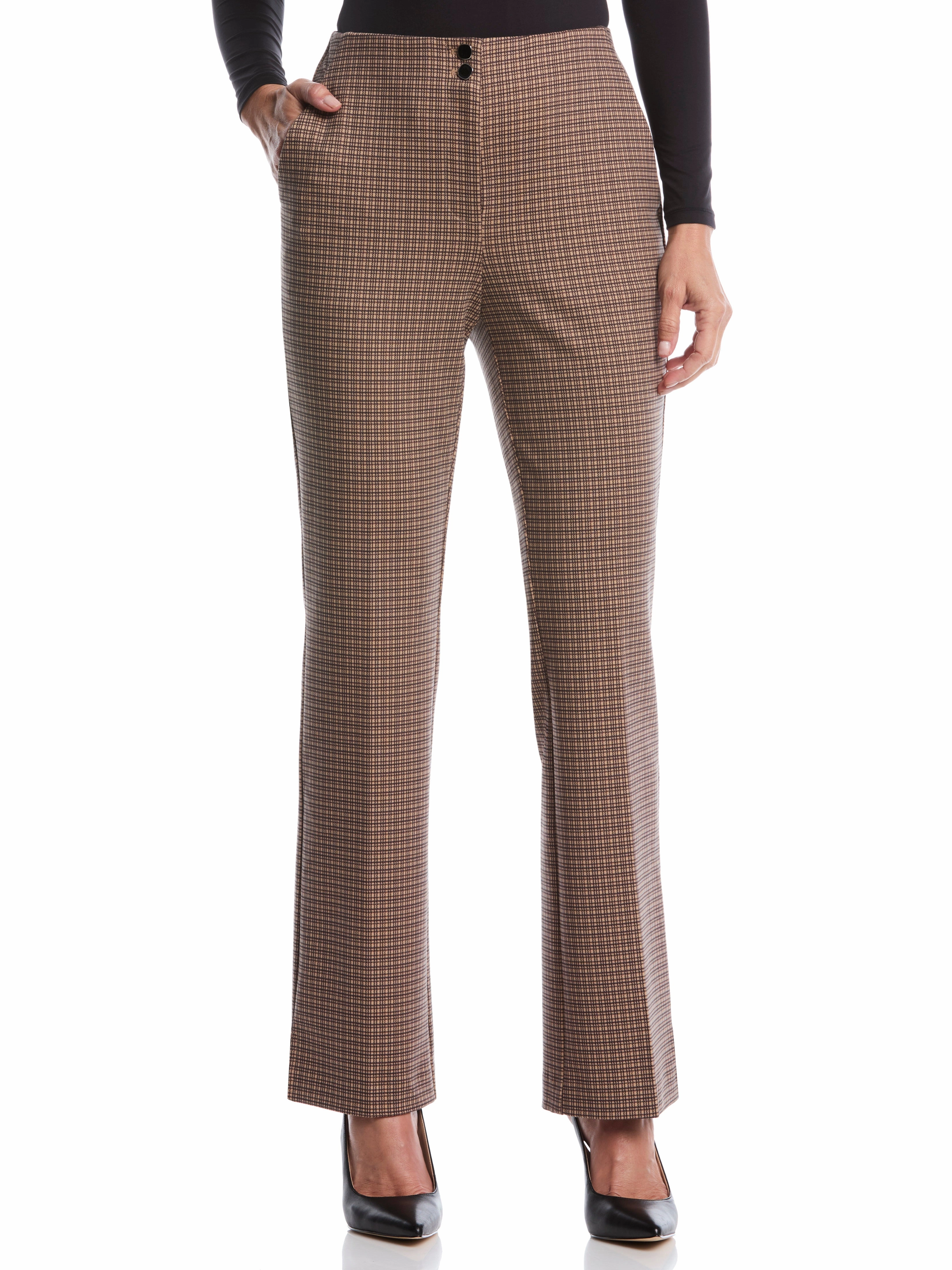 Knitwear Design Temperature Regulating Plaid Print Ponte Bootcut Pant