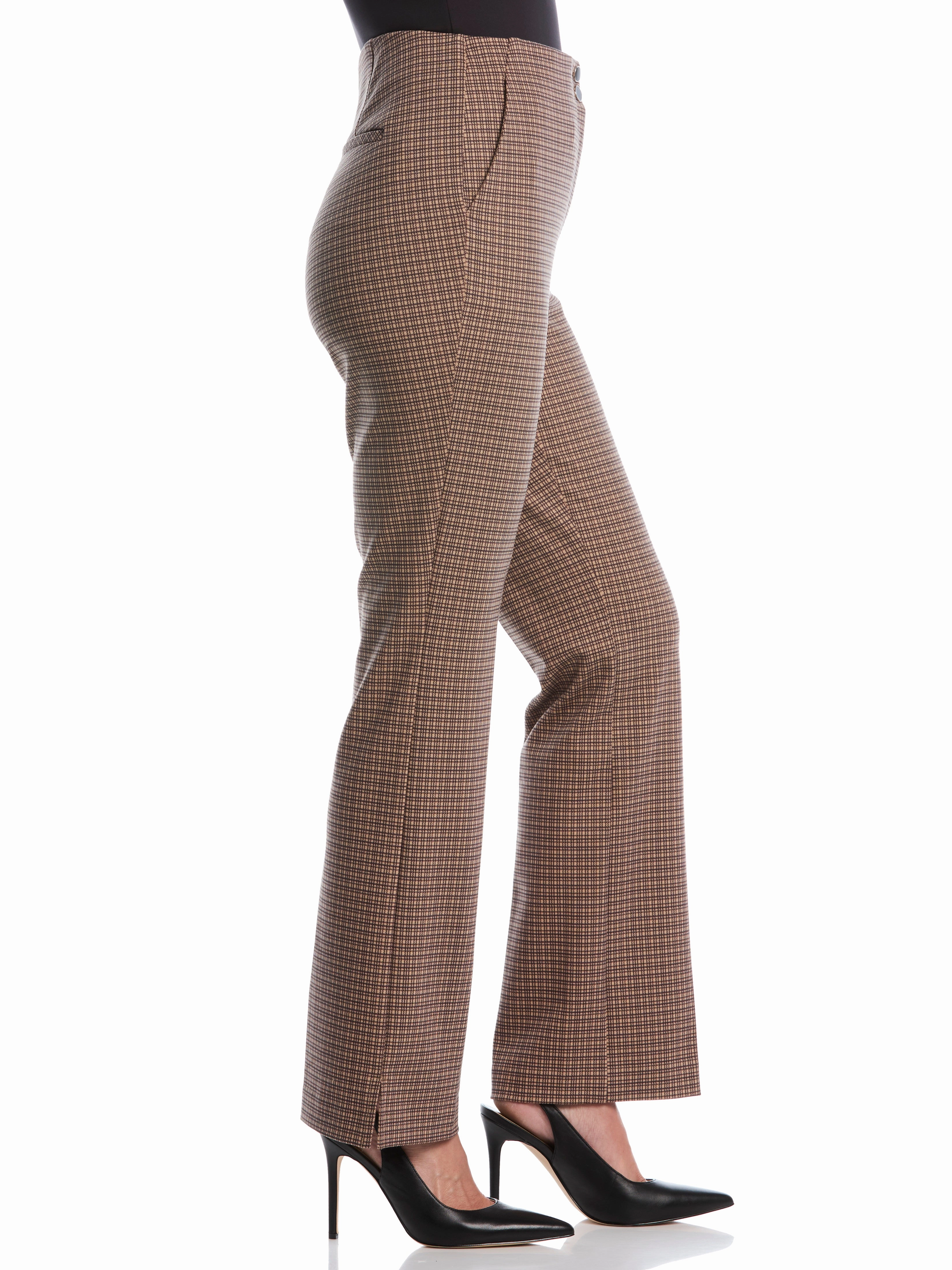 Plaid Print Ponte Bootcut Pant Flexible Style