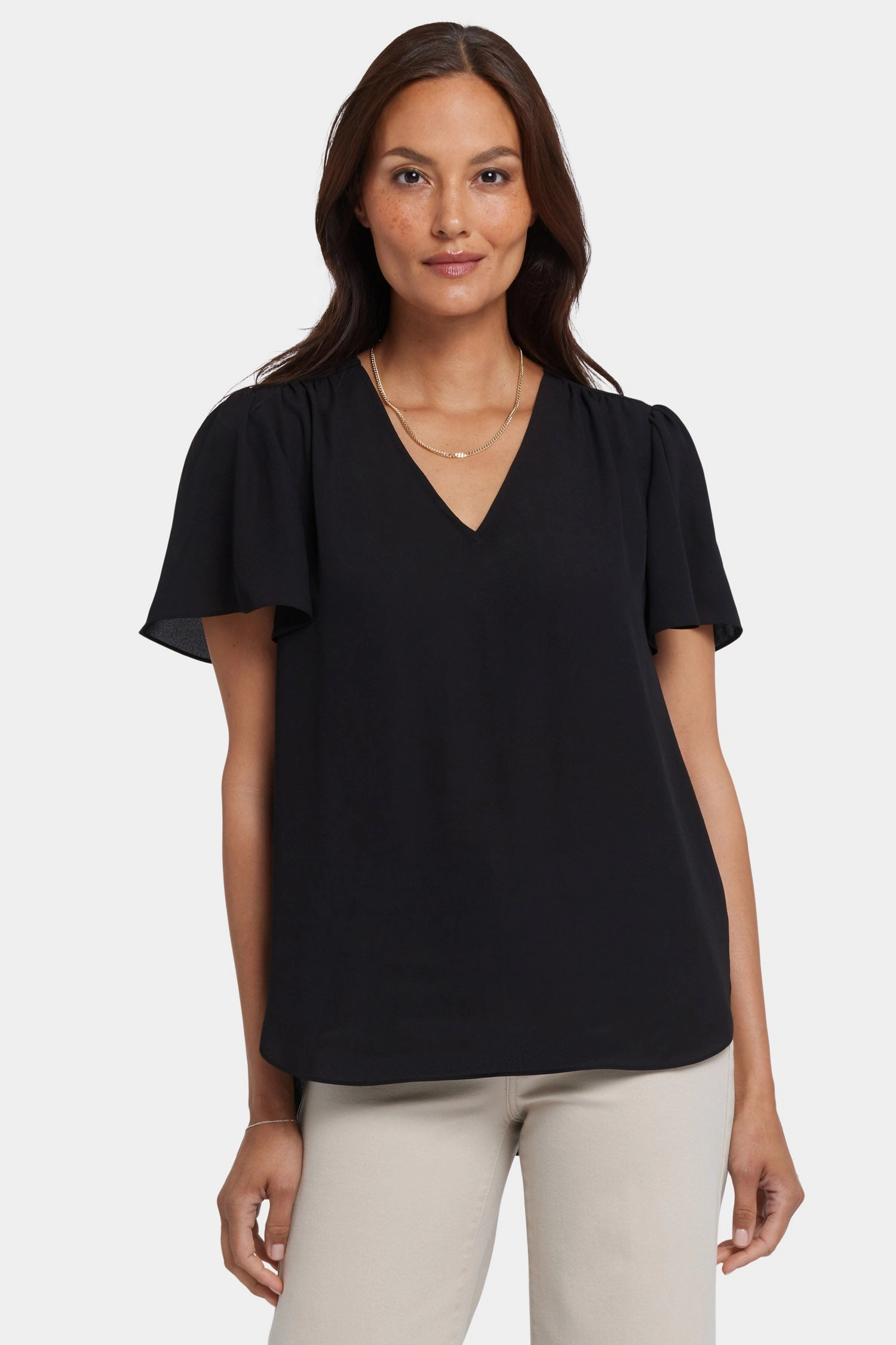 Pleated Flutter Sleeved Blouse - Black Chic Wardrobe All-day Comfort
