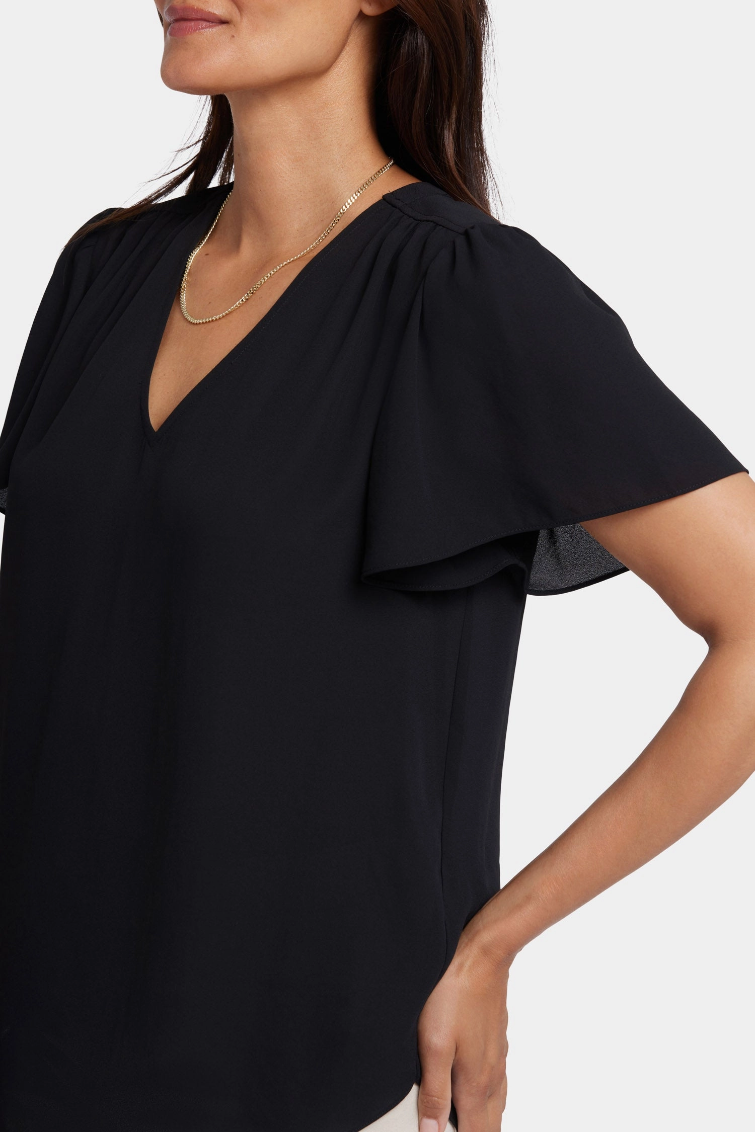 Modern Look Odor Control Fabric Pleated Flutter Sleeved Blouse - Black