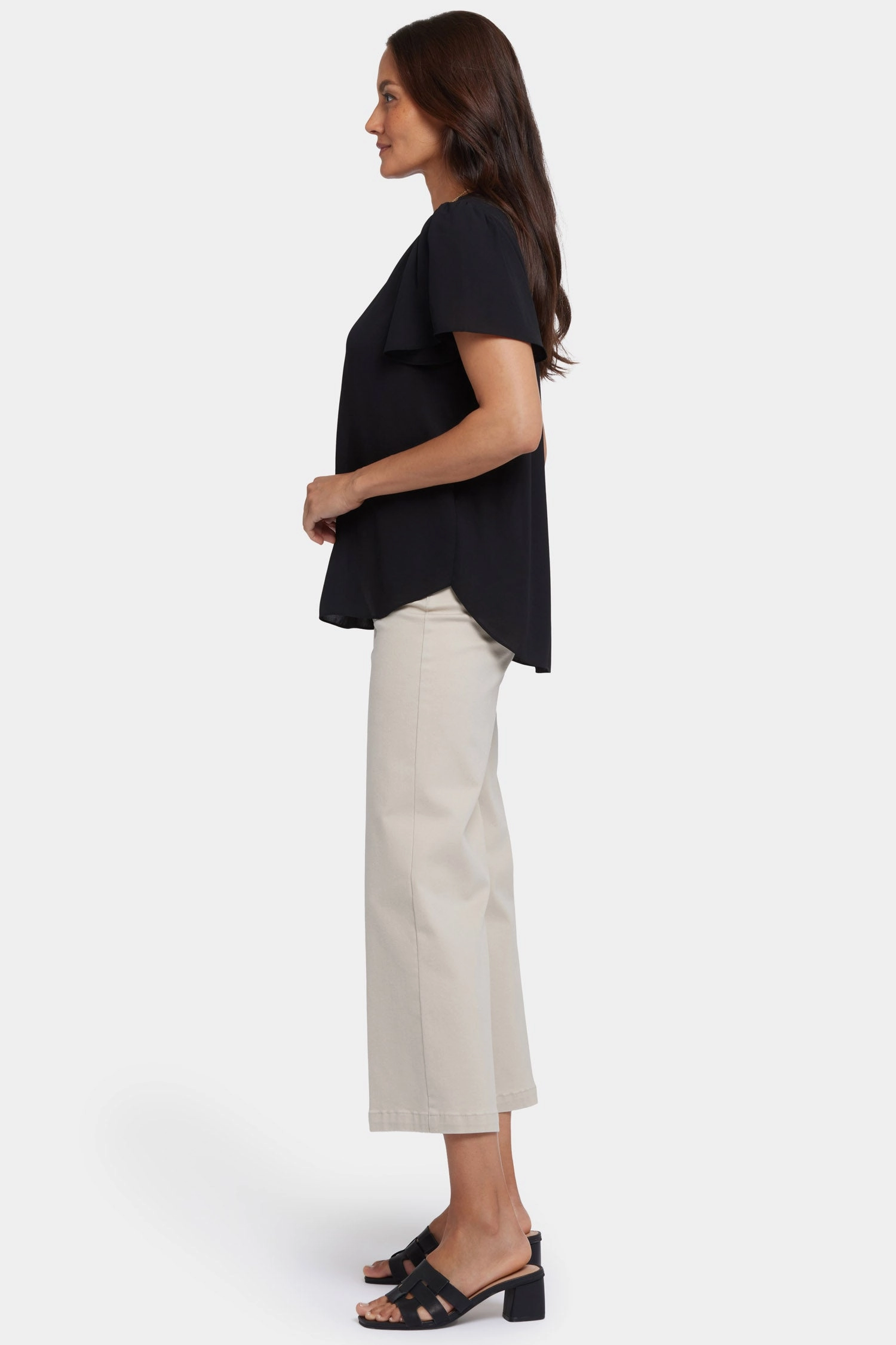 Camouflage Style Pleated Flutter Sleeved Blouse - Black