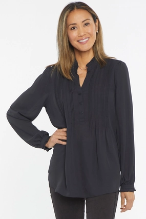 Pleated Front Tunic - Black High-Quality Fabric