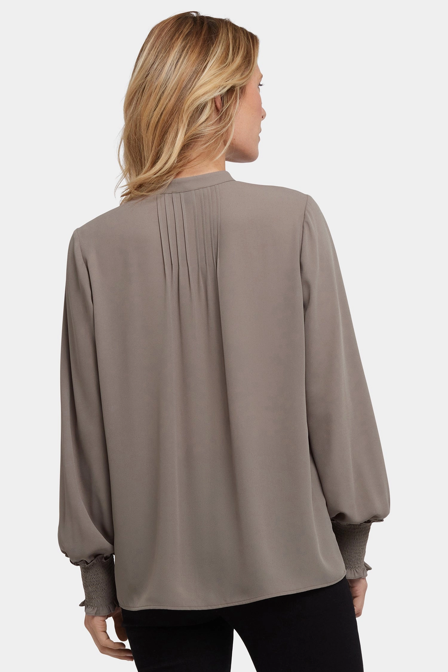 Gym Wear Soft Touch Fabric Pleated Peasant Blouse - Dark Wood