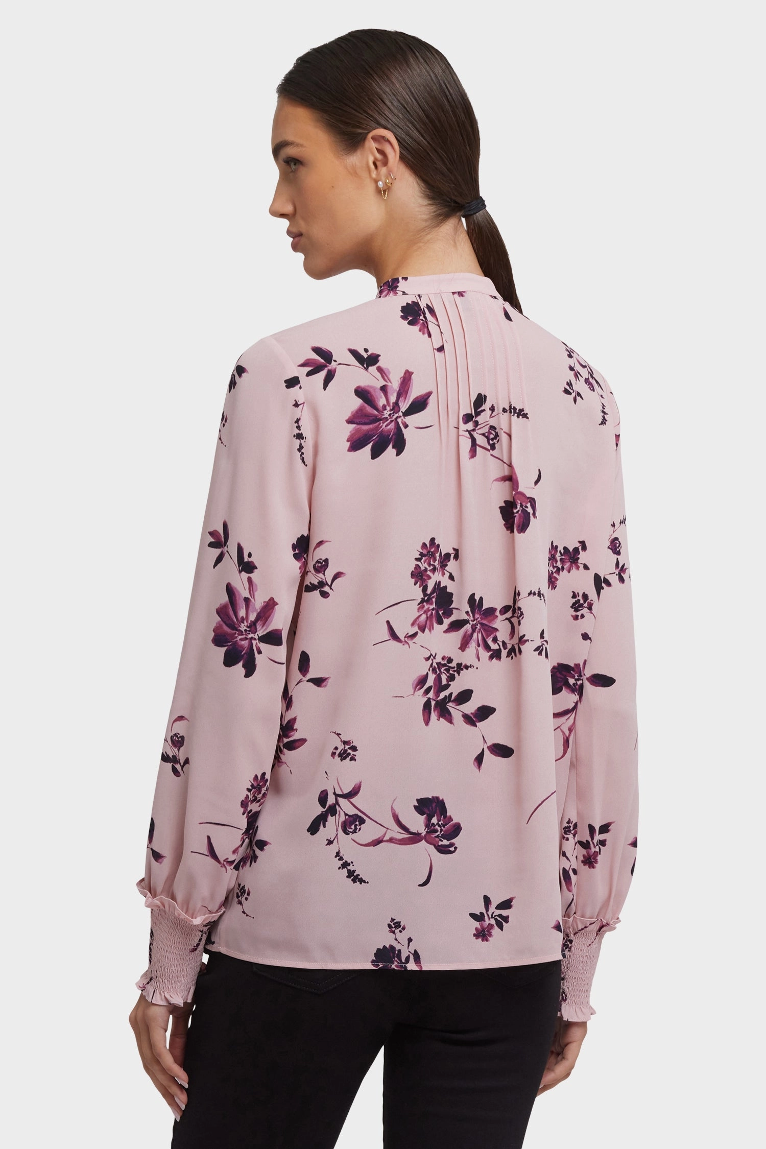 Pocket Detail Checkered Look Pleated Peasant Blouse - Petit Palais