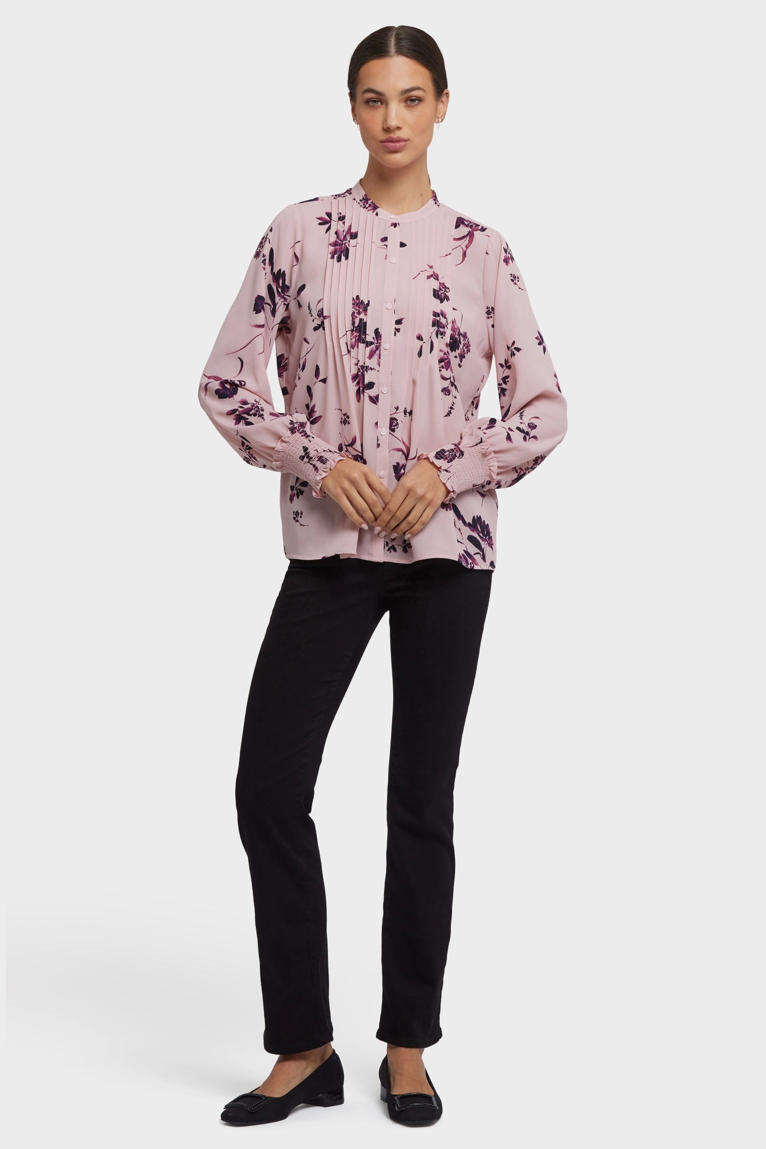 Pleated Peasant Blouse - Petit Palais Glossy Texture All-Purpose Wear