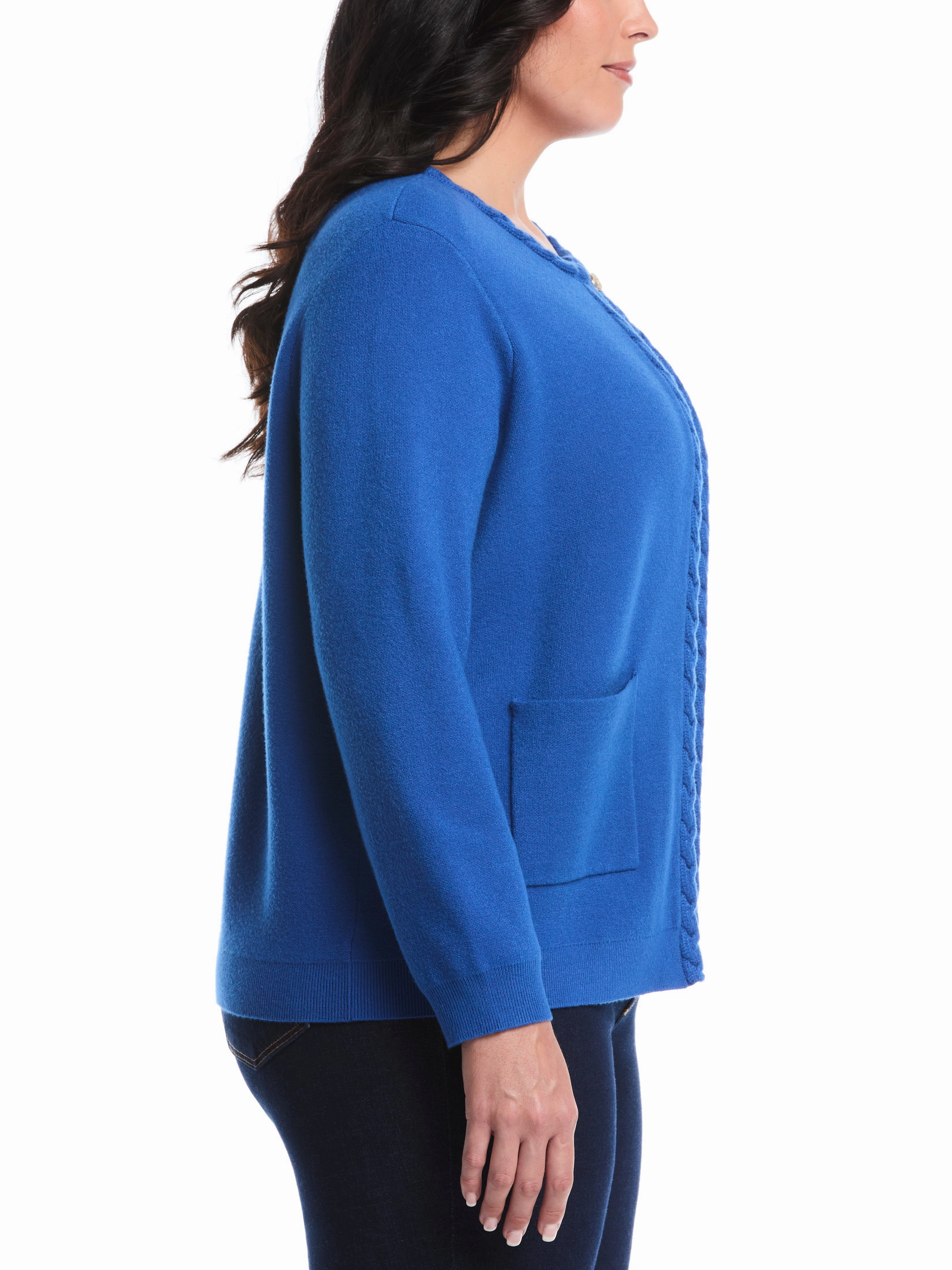 All Season Wear Plus Size Cable Knit Trim Cardigan