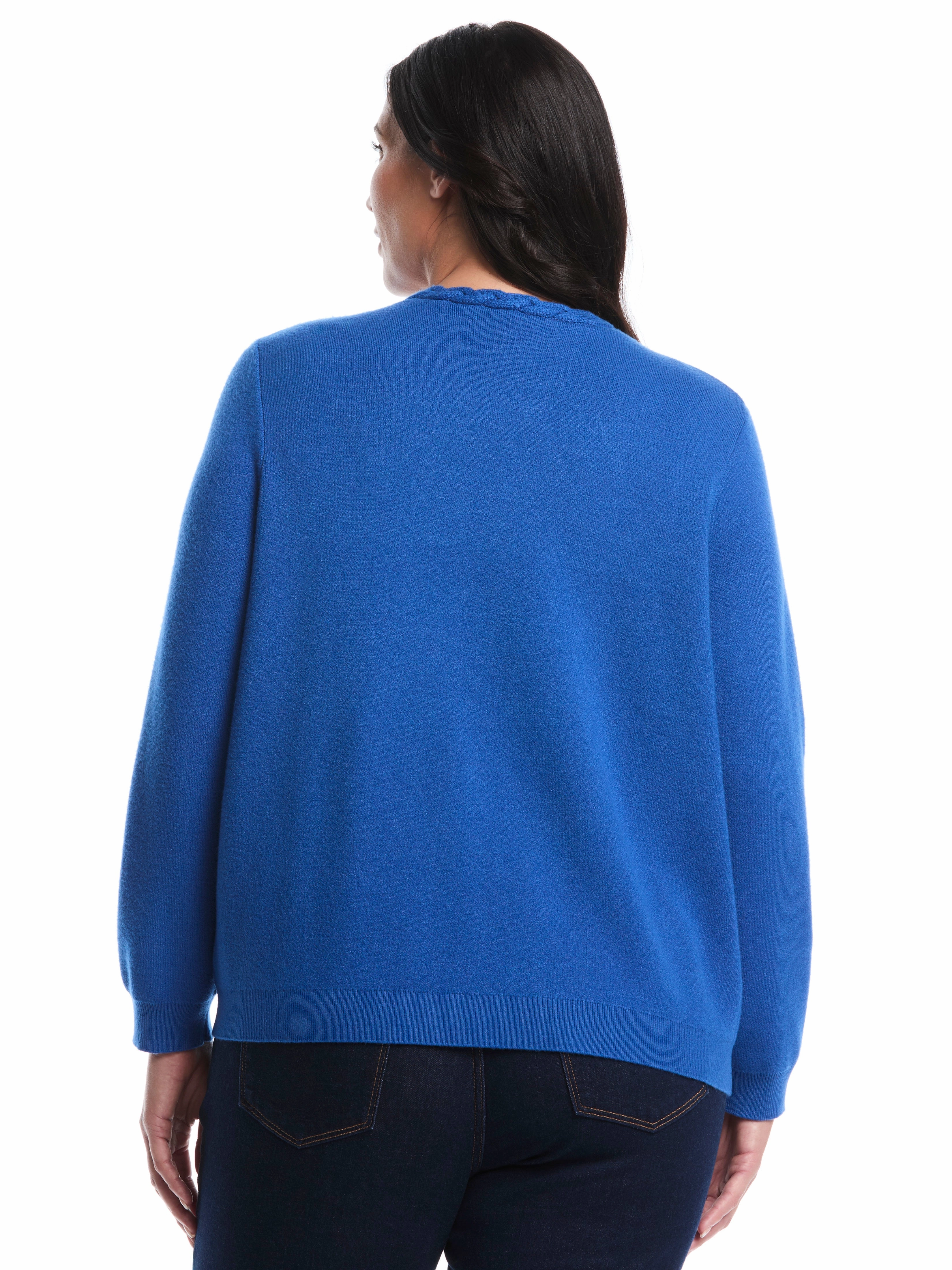 Stretchy Fit Comfortable Style Plus Size Cable Knit Trim Cardigan