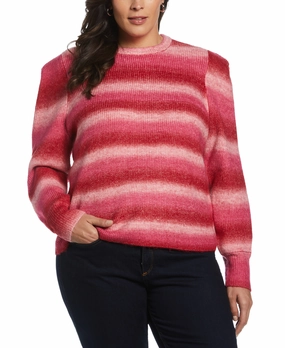 Plus Size Ombre Stripe Puff Sleeve Sweater Stylish Design